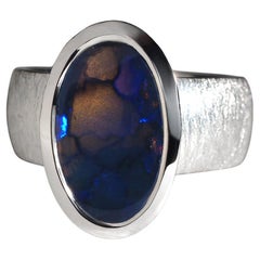 Ungewöhnlicher gemusterter dunkel Australien Opal SIlver Ring 3.6ct