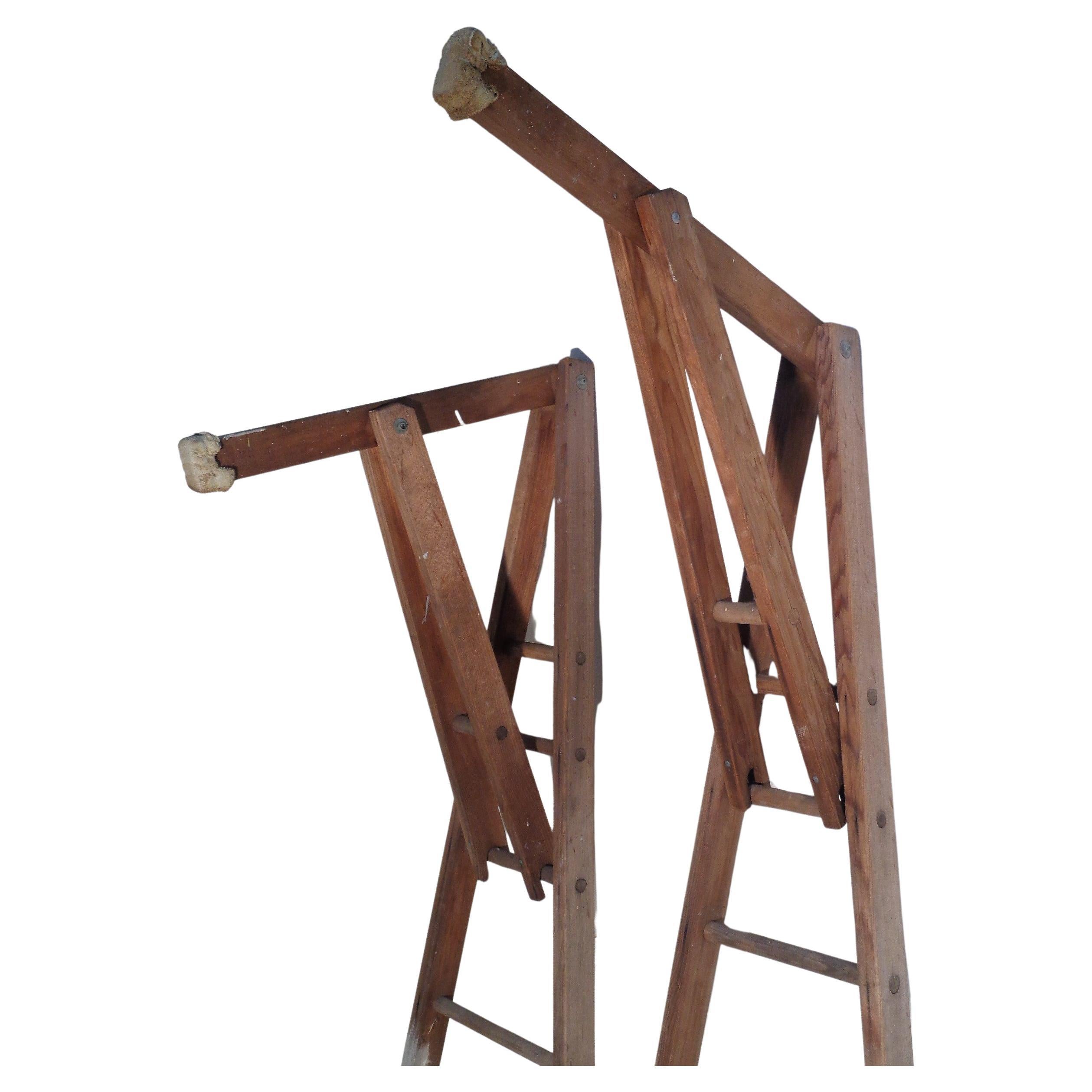 20th Century Unusual Old Peak Top Adjustable Arm Orchard Ladders For Sale