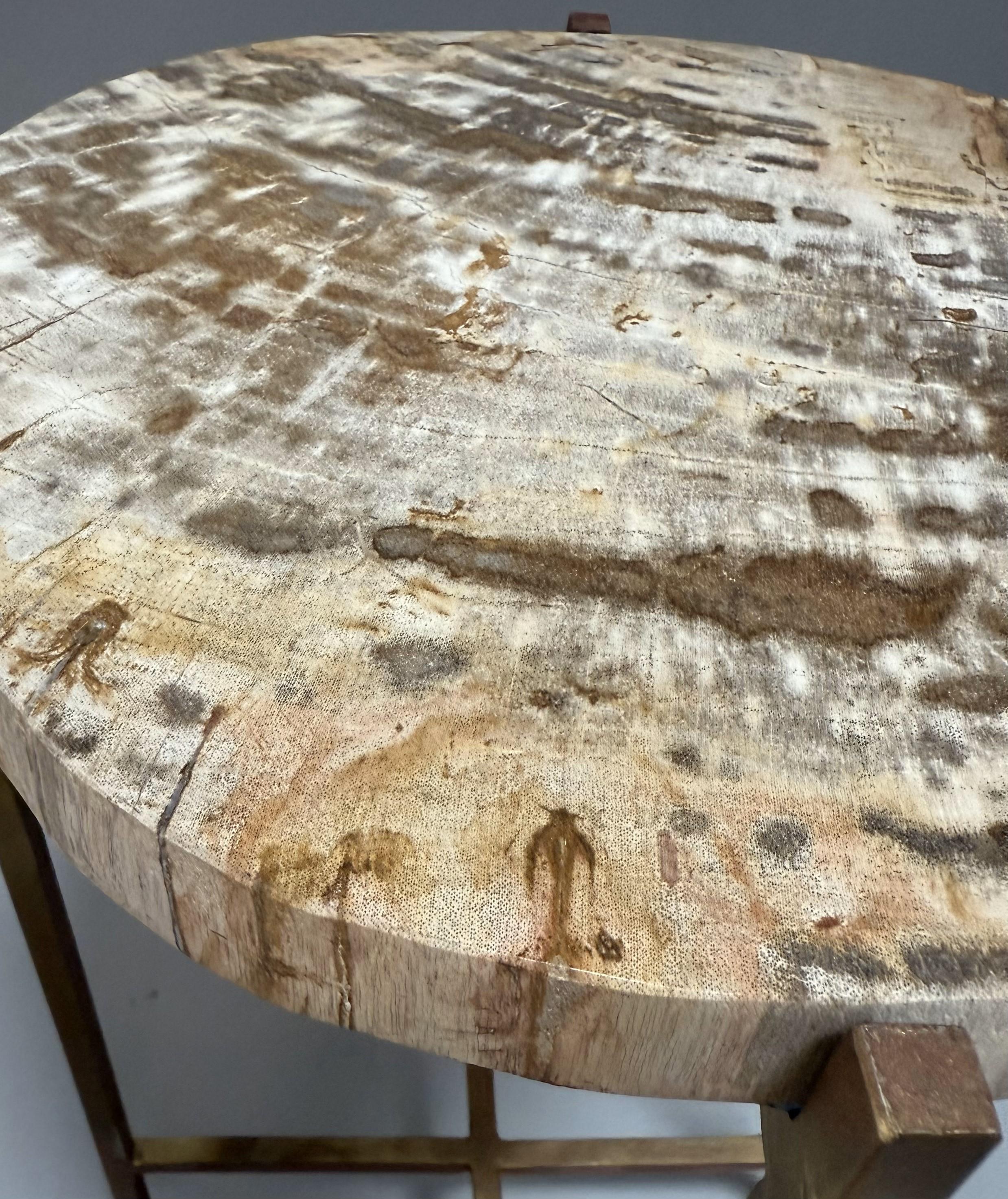 Metallo Insolito tavolino da bere moderno in legno pietrificato in vendita