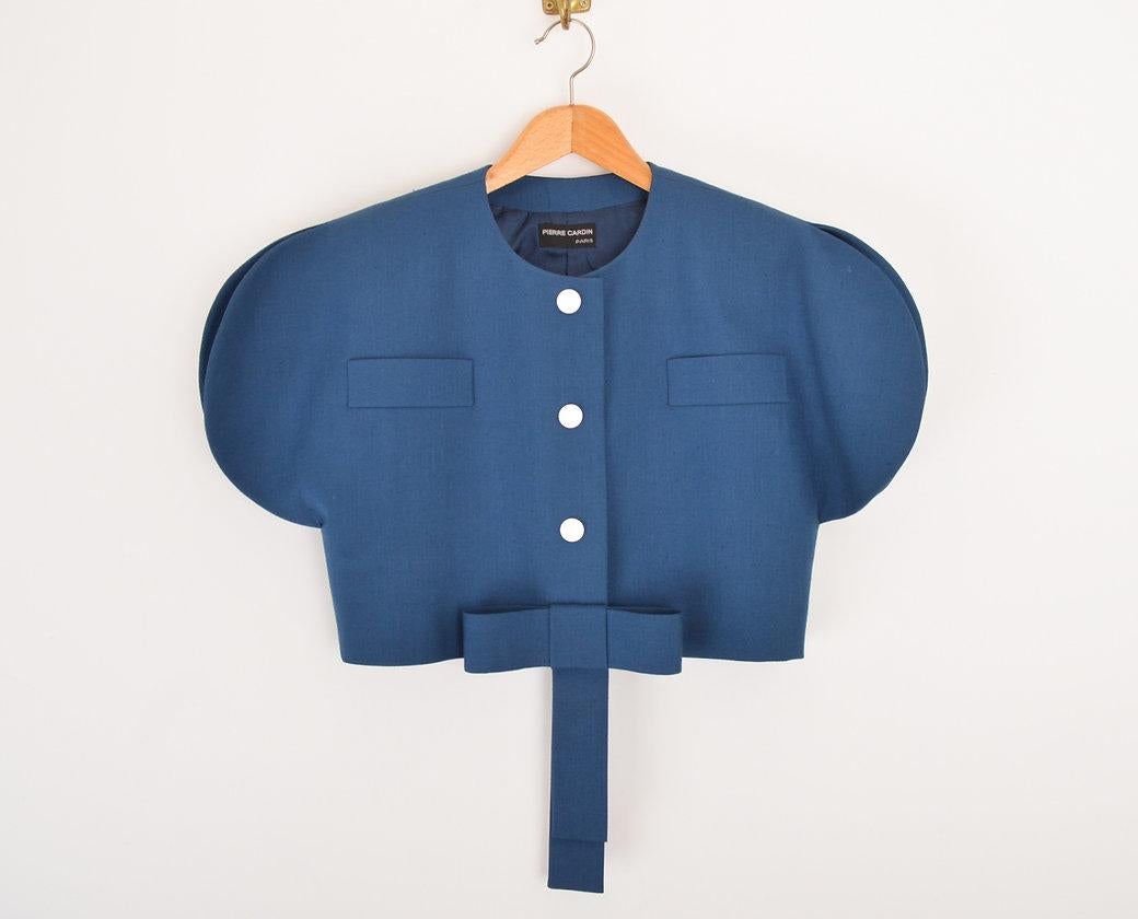 Unusual Pierre Cardin Blue Bolero Cropped Jacket 3