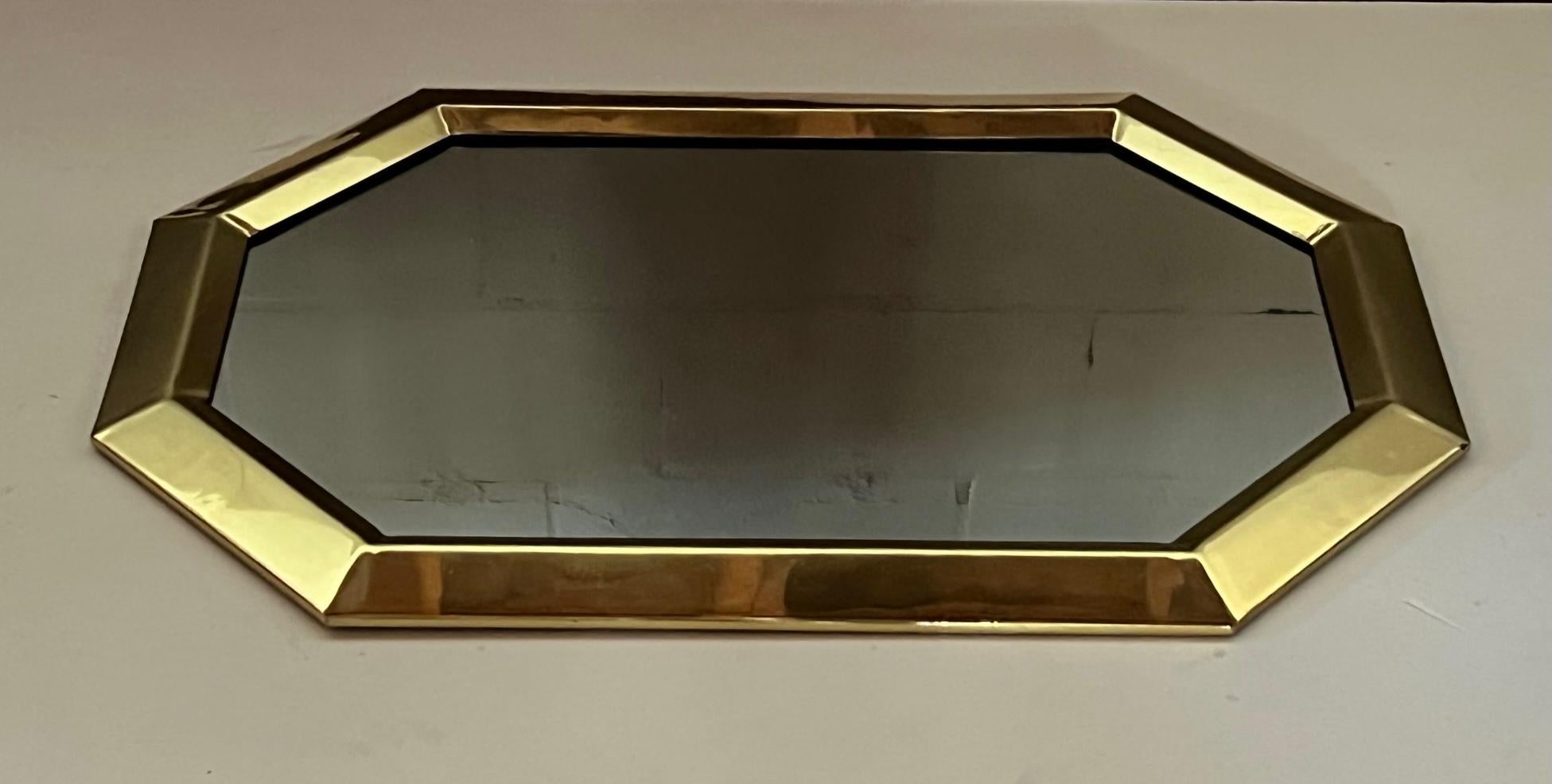 Late 20th Century Unusual Polished Brass Octagon Mirror ca' 1970's For Sale