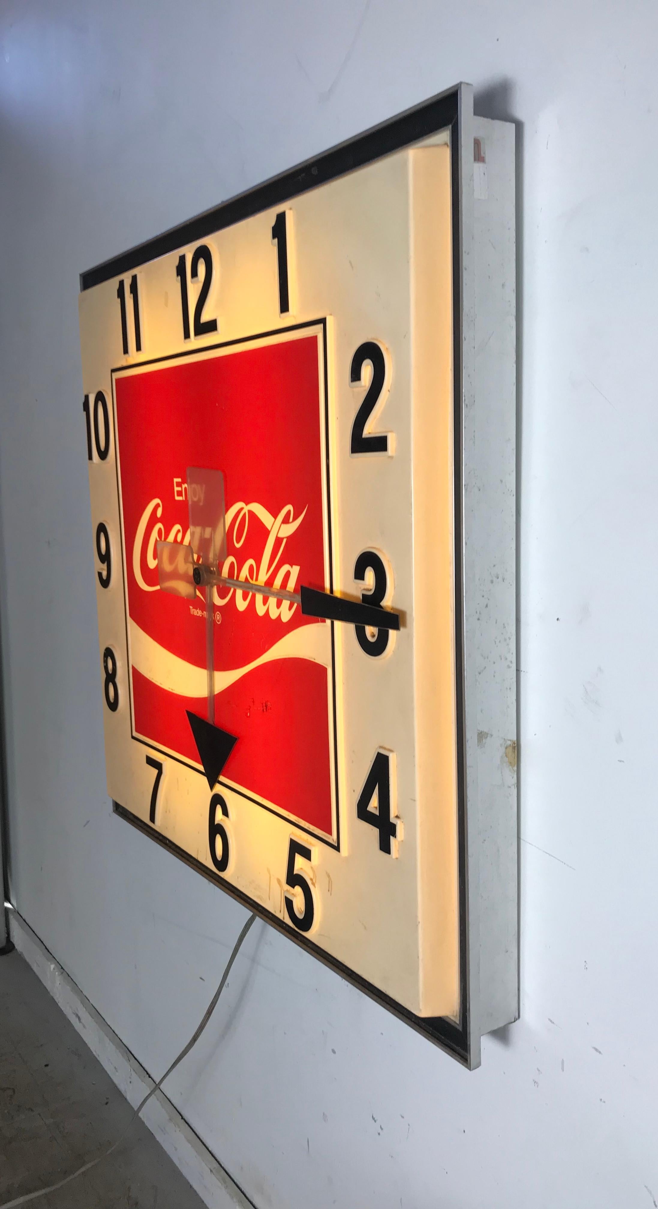American Unusual Pop Modernist Oversized 1970s Light Up Coca Cola Advertising Clock