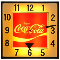 Unusual Pop Modernist Oversized 1970s Light Up Coca Cola Advertising Clock
