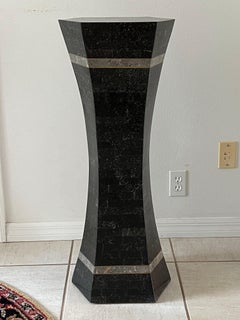 Unusual Post Modern Tessellated Stone Pedestal Inlaid Brass