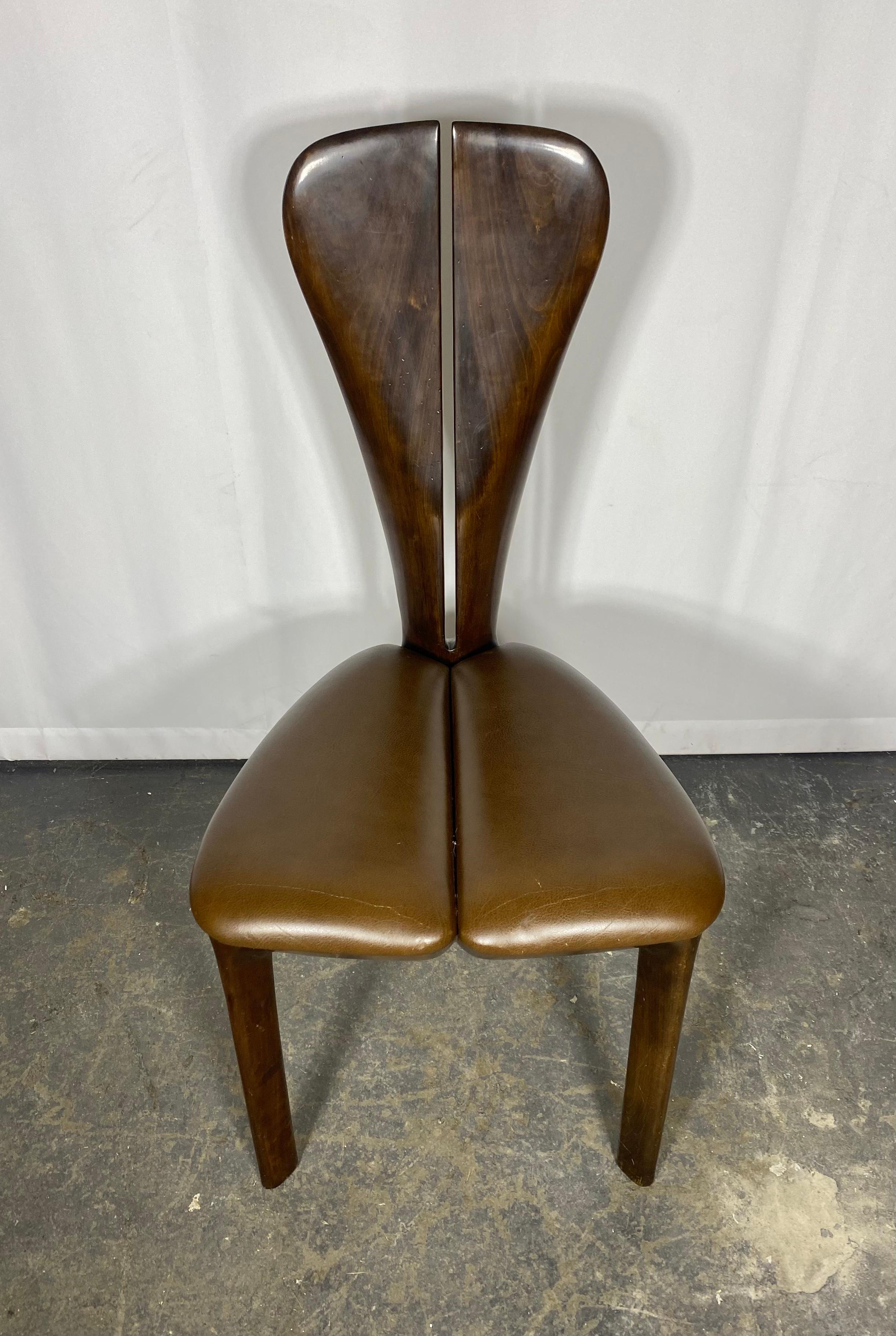 Unusual post modernist sculpted wood side/ desk chair by Edward Axel Roffman.. Organic sculptural design..