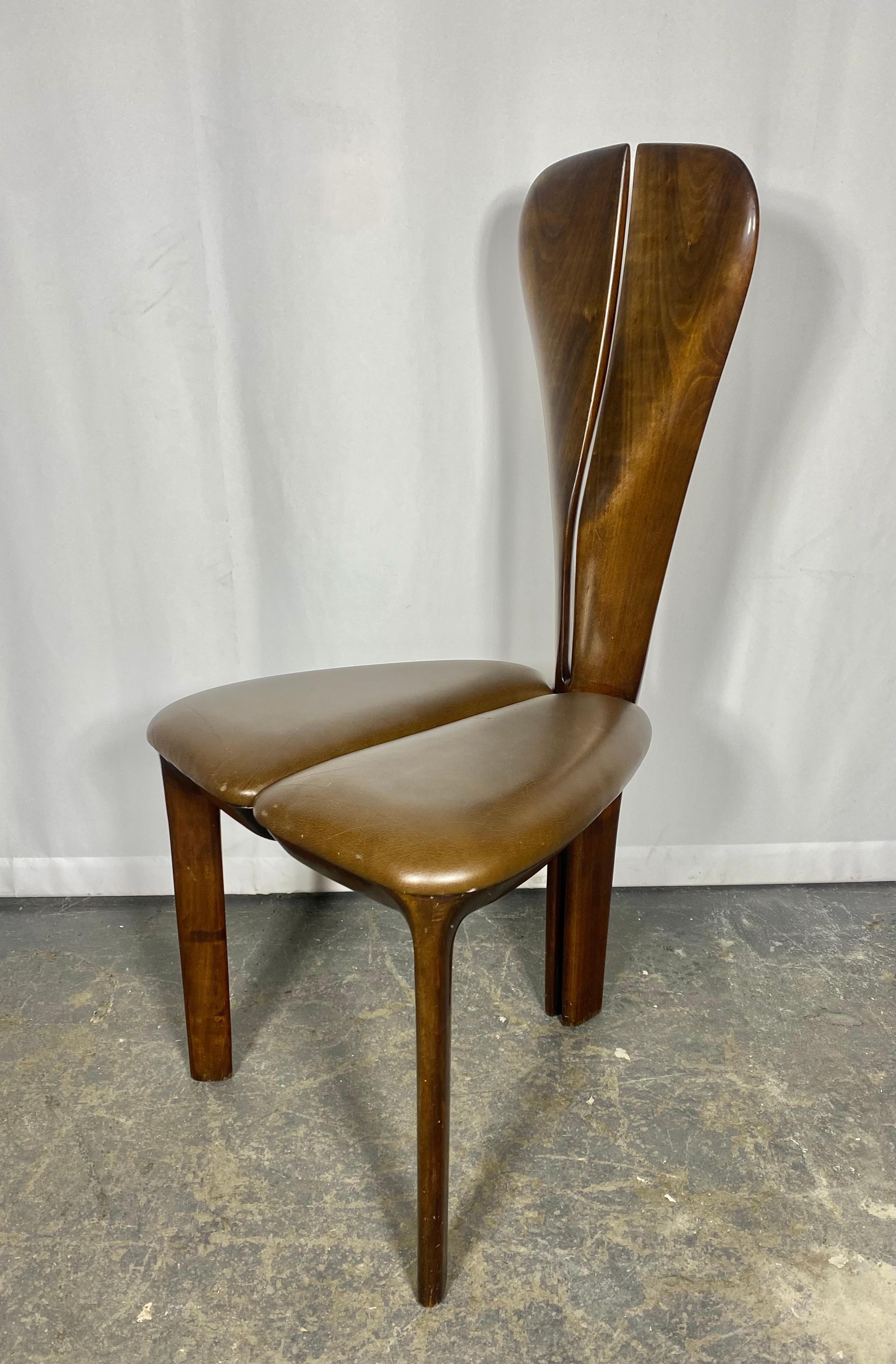 Unusual post modernist sculpted wood side/ desk chair by Edward Axel Roffman In Good Condition For Sale In Buffalo, NY