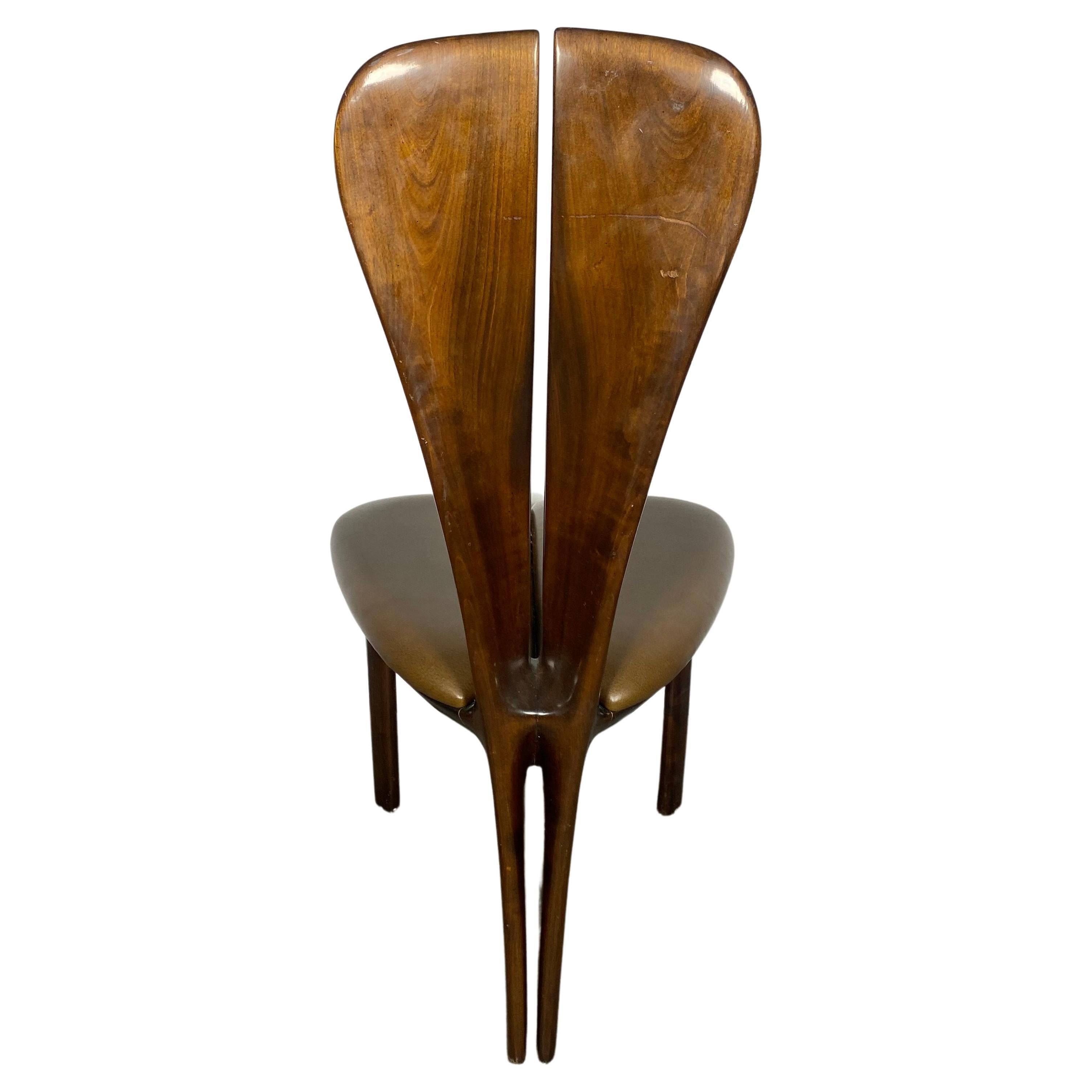 Unusual post modernist sculpted wood side/ desk chair by Edward Axel Roffman For Sale
