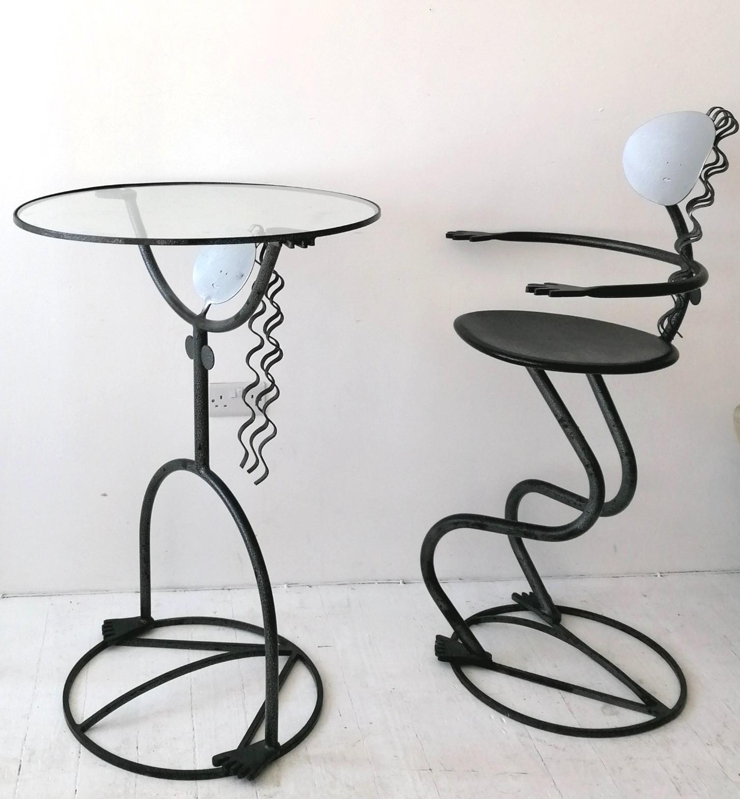 Unusual Postmodern American Figural Bar Stools Set with Table, USA, 1980s 7