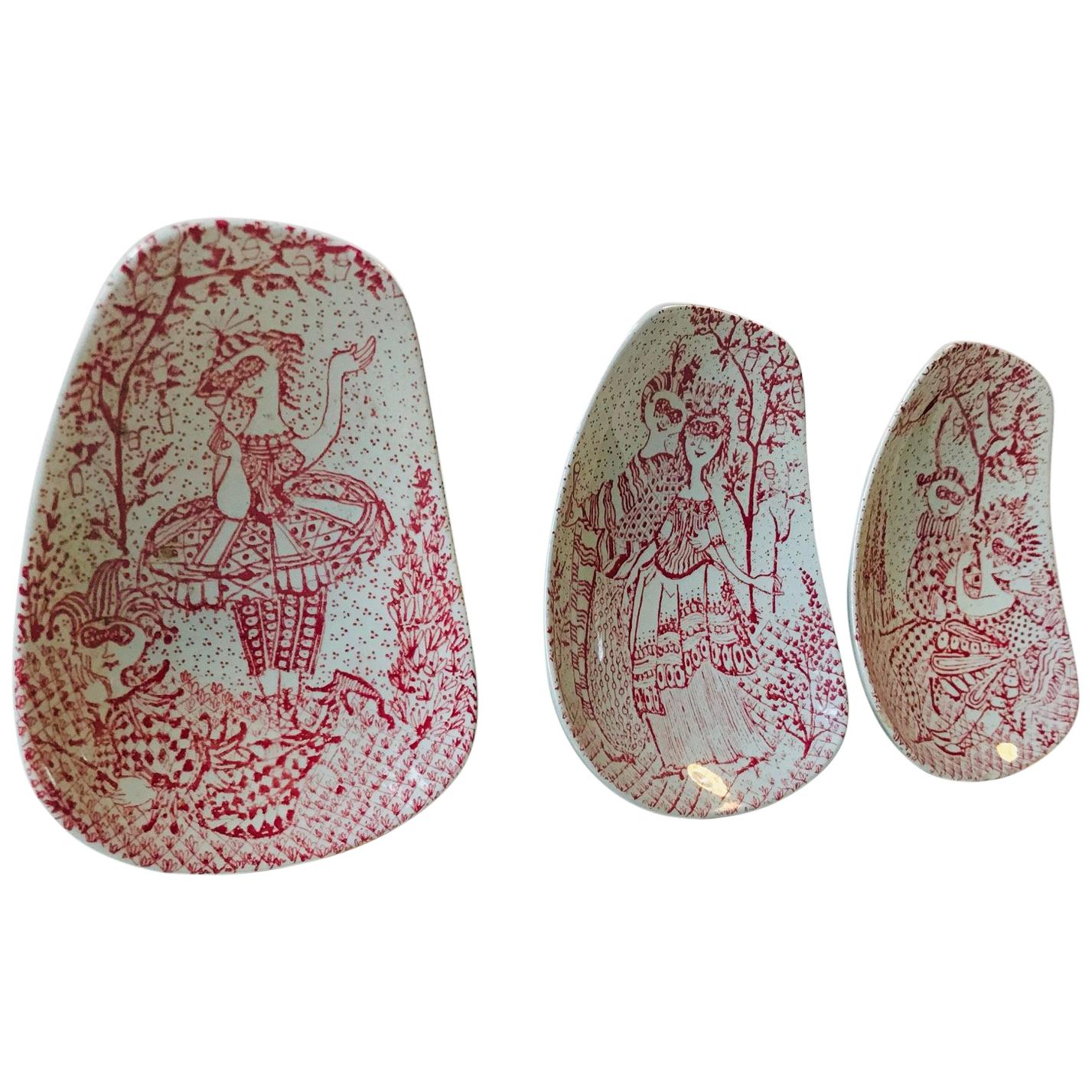 Insolite ciotole in ceramica di Bjorn Wiinblad per Nymølle, anni Settanta, set di 3