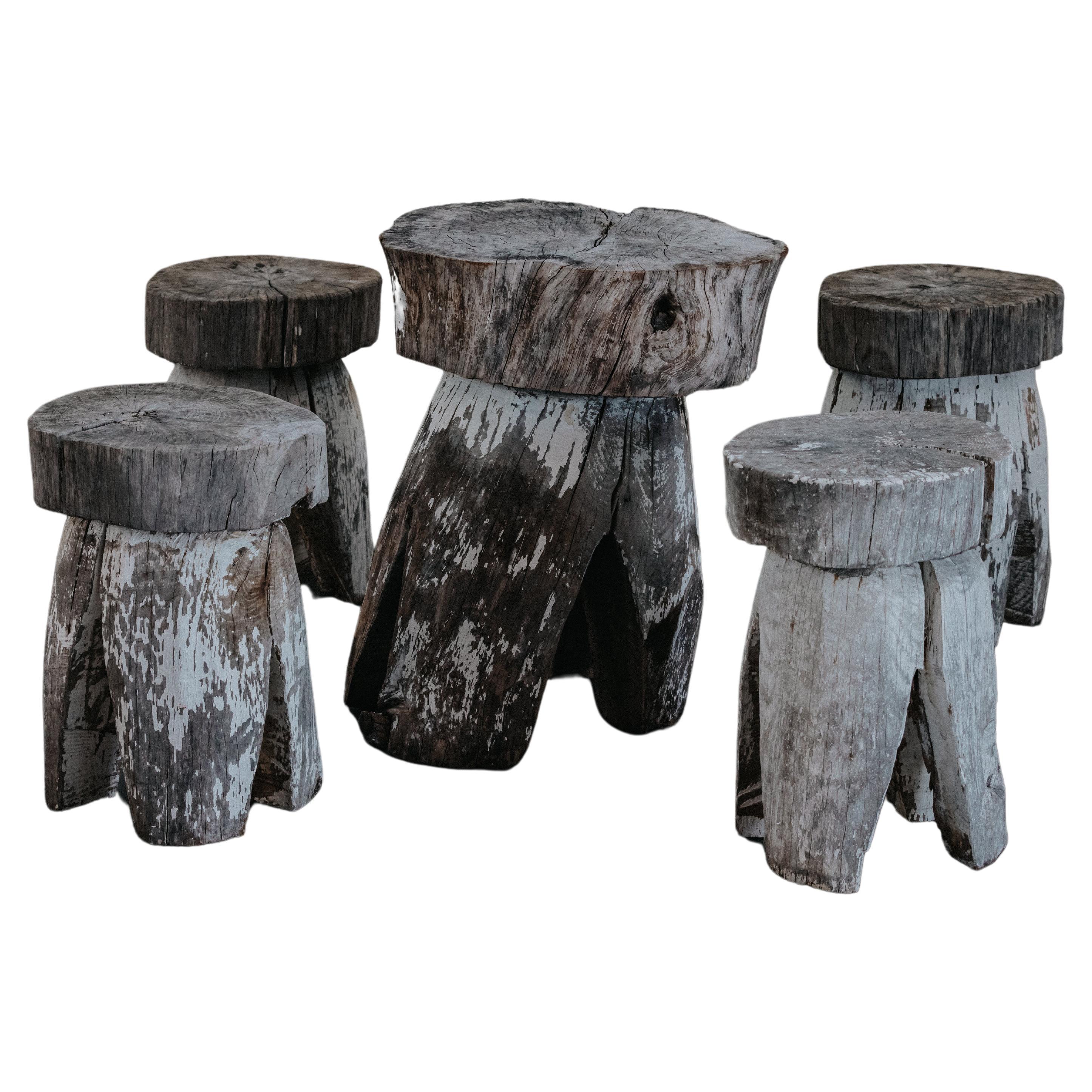 Unusual Primitive Table Set From The French Alps, Circa 1950