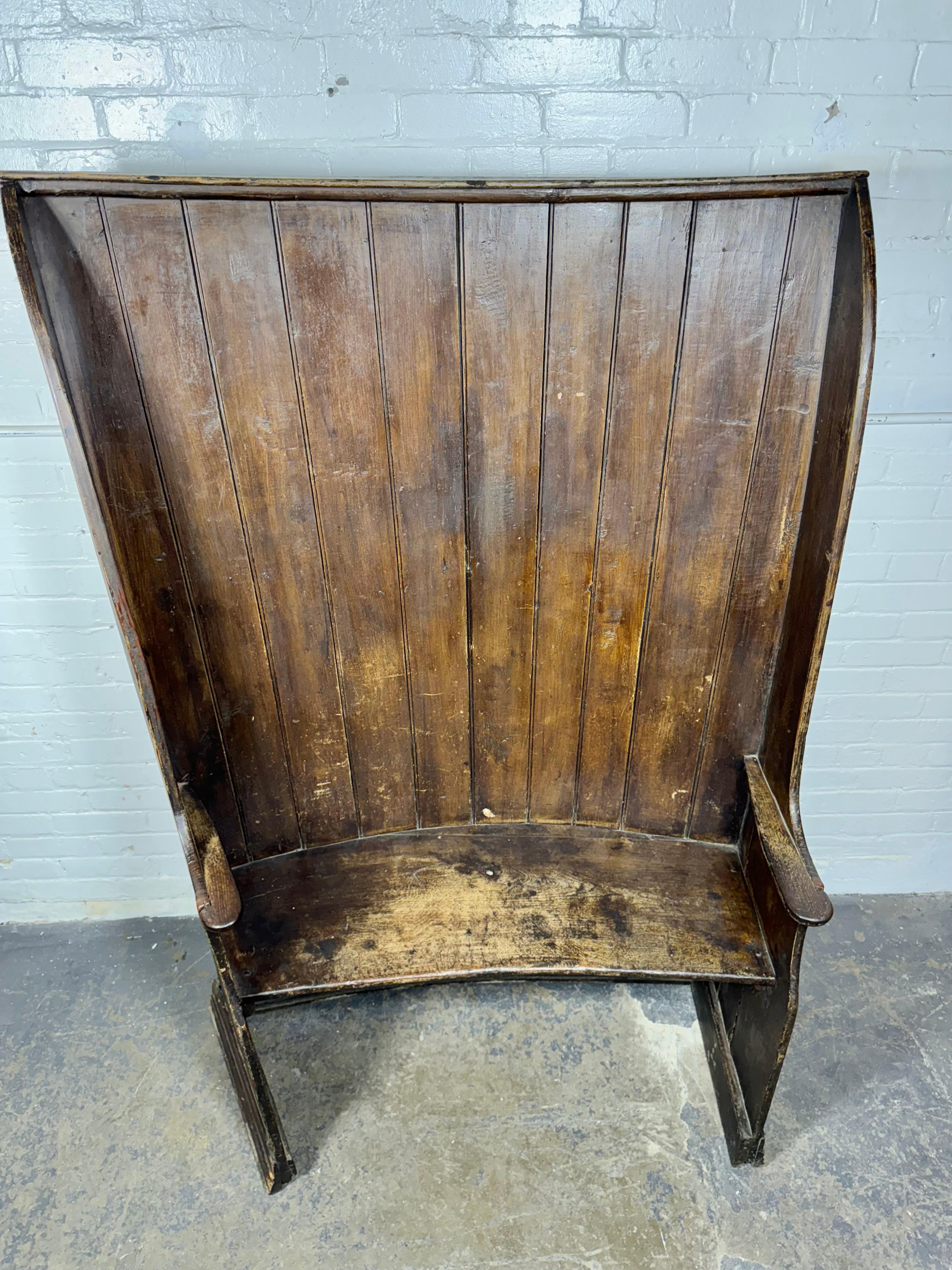 Unusual Pub Bench / hall seat , Folk art.. hand-made late c.1800's In Distressed Condition In Buffalo, NY