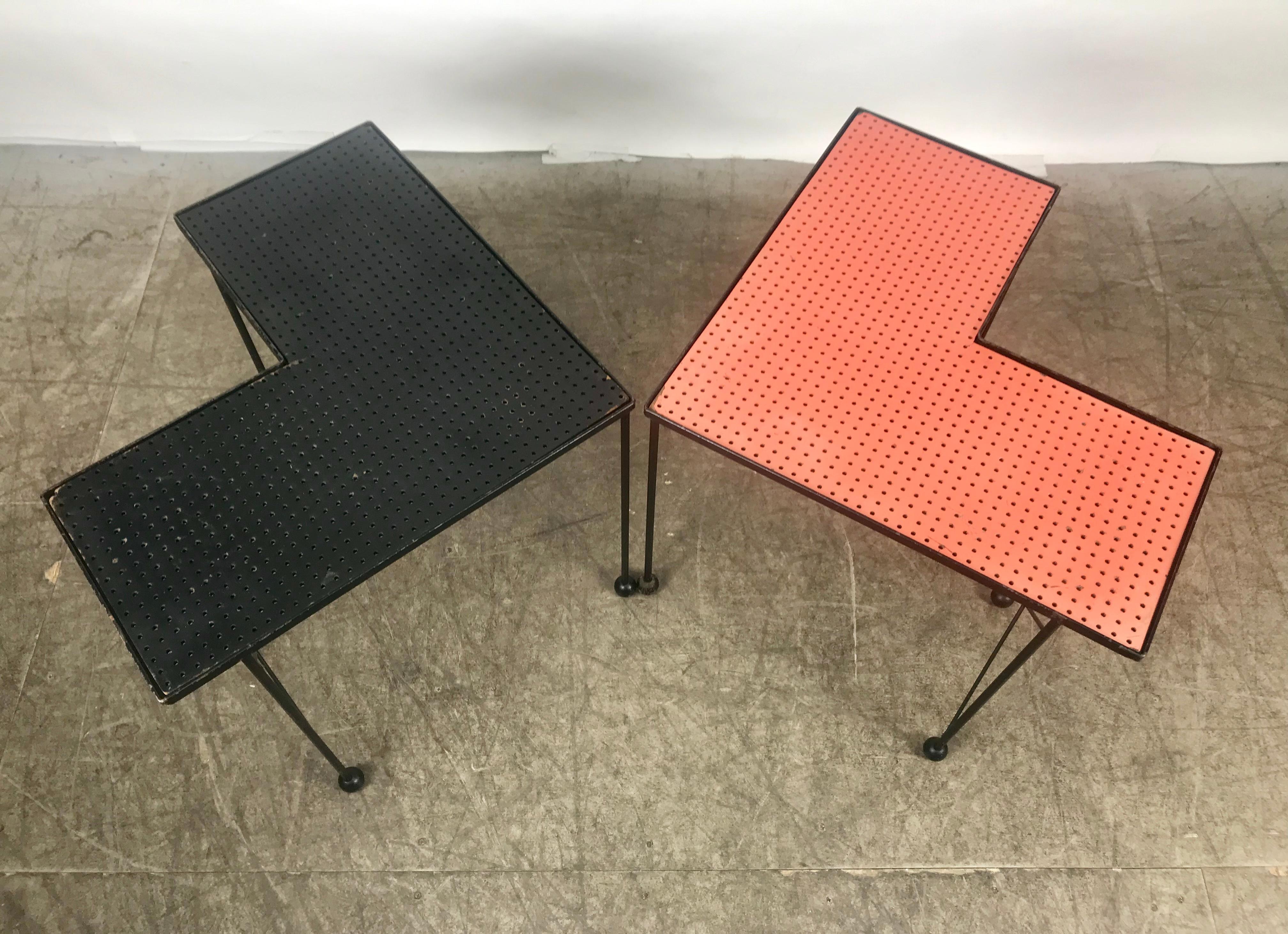 Unusual Puzzle Iron and Pegboard Tables Attributed to Frederick Weinberg For Sale 8