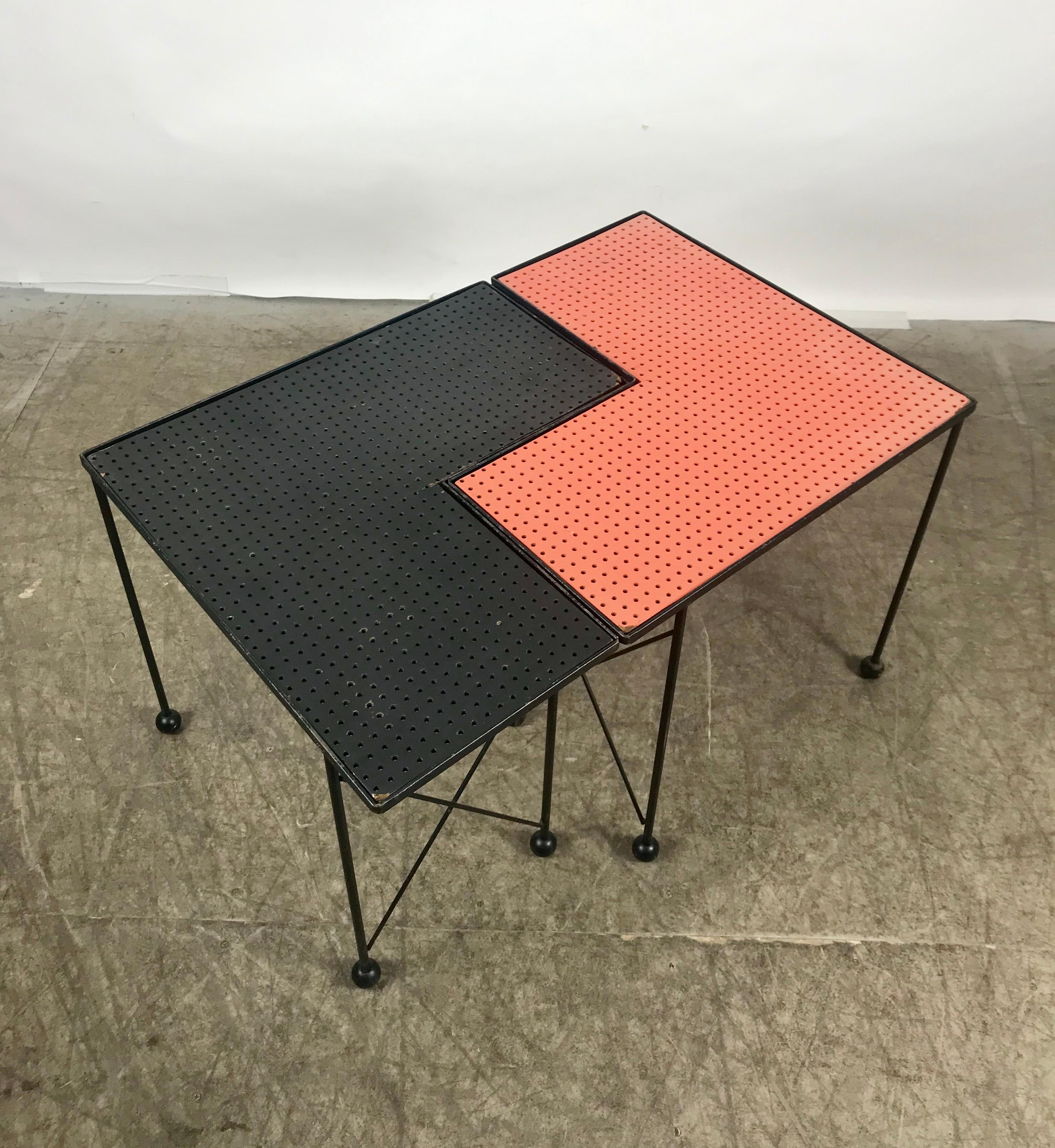 Unusual Puzzle Iron and Pegboard Tables Attributed to Frederick Weinberg For Sale 9