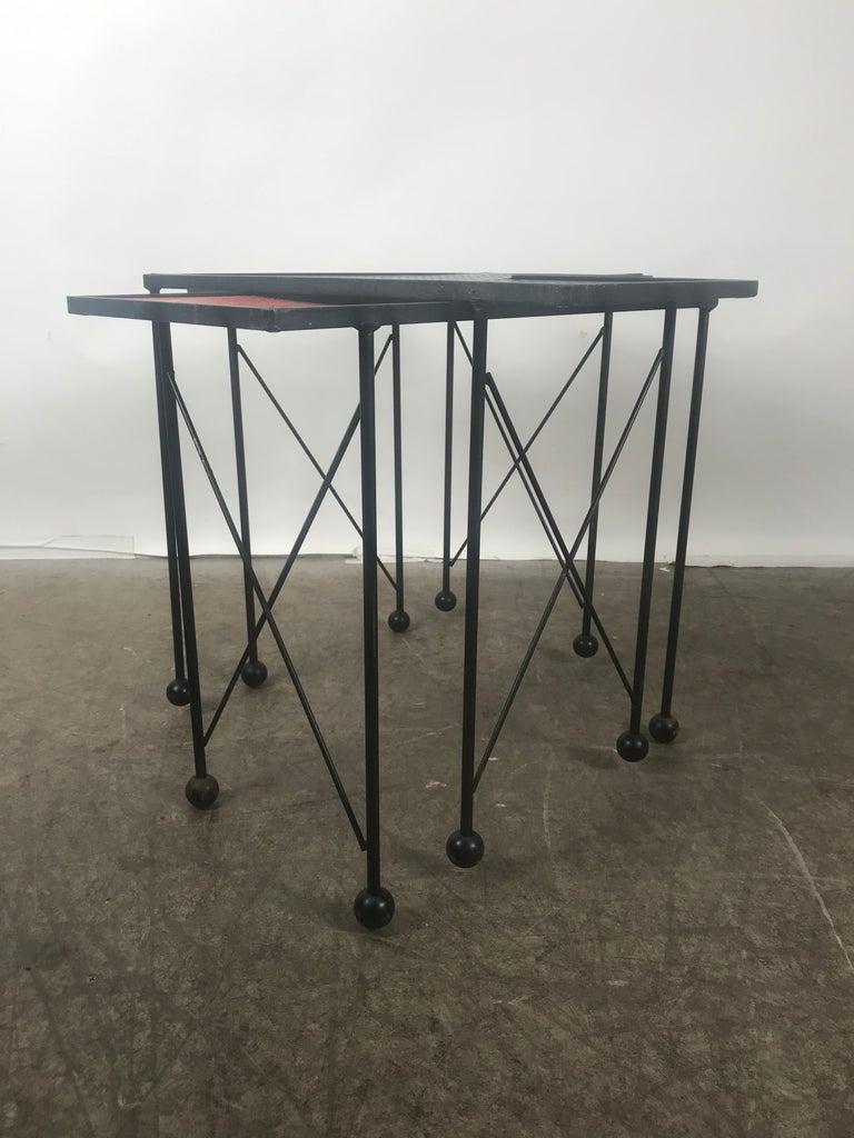 Unusual Puzzle Iron and Pegboard Tables Attributed to Frederick