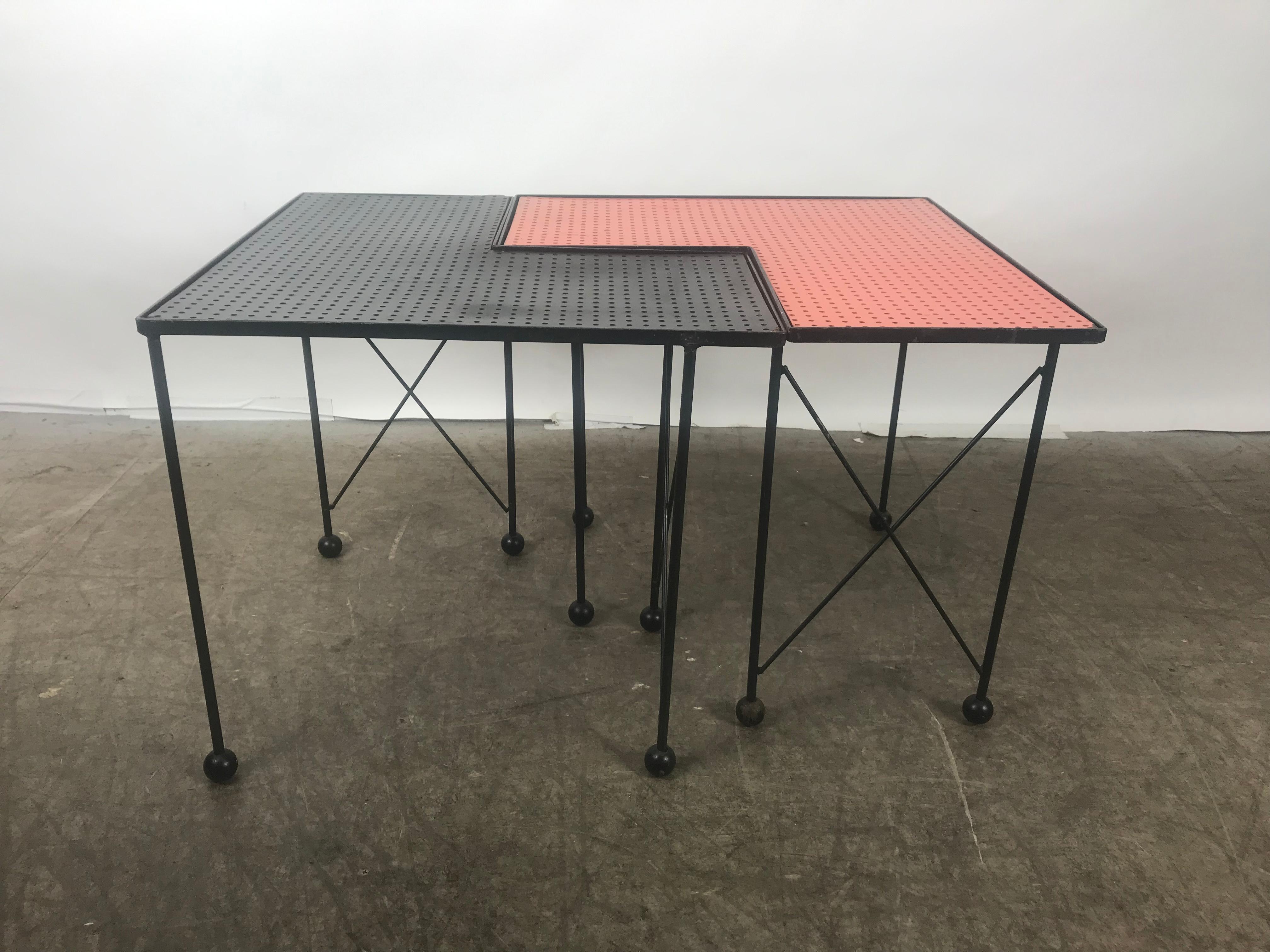 Mid-Century Modern Unusual Puzzle Iron and Pegboard Tables Attributed to Frederick Weinberg For Sale
