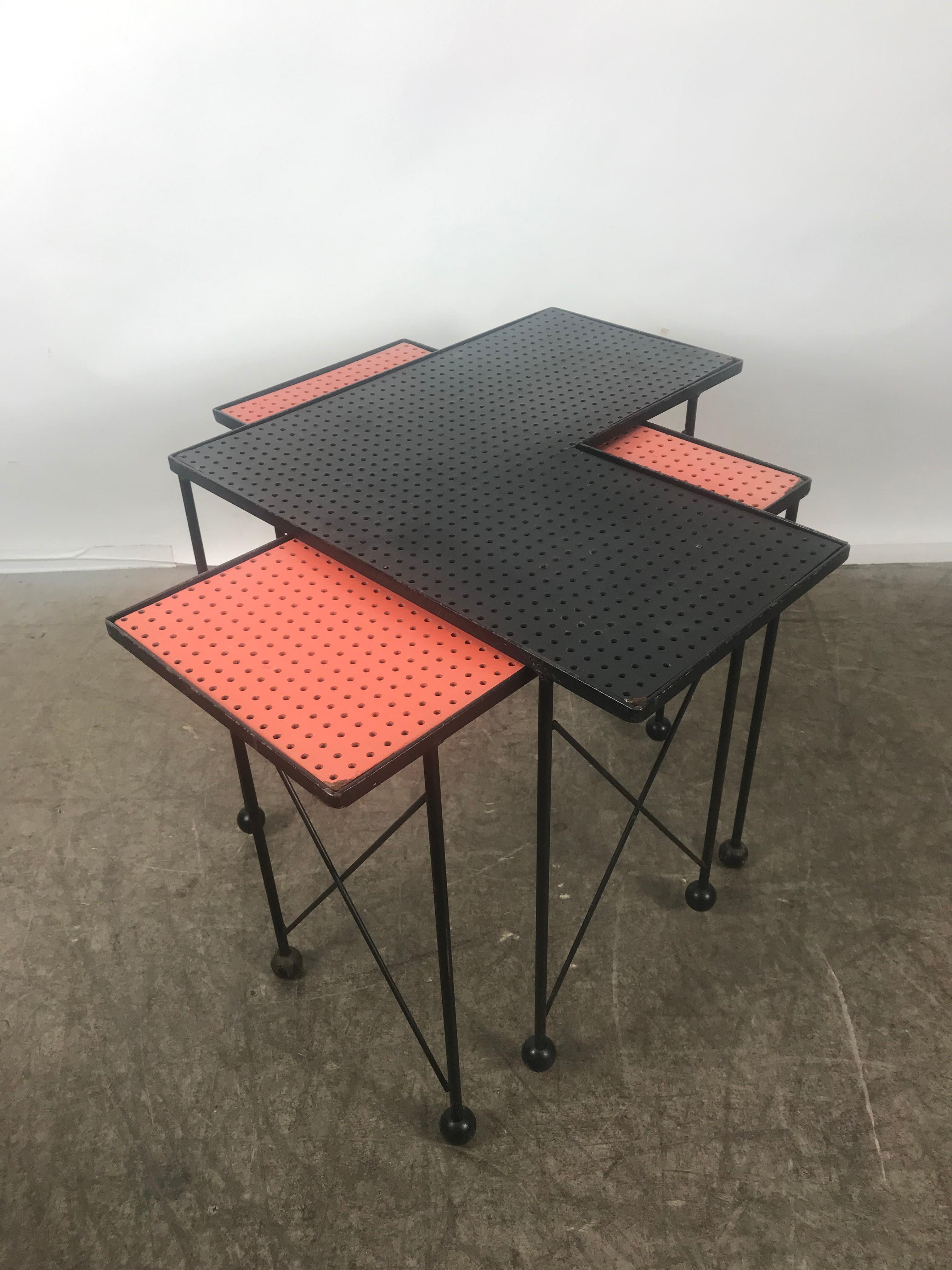 Unusual Puzzle Iron and Pegboard Tables Attributed to Frederick Weinberg In Good Condition For Sale In Buffalo, NY