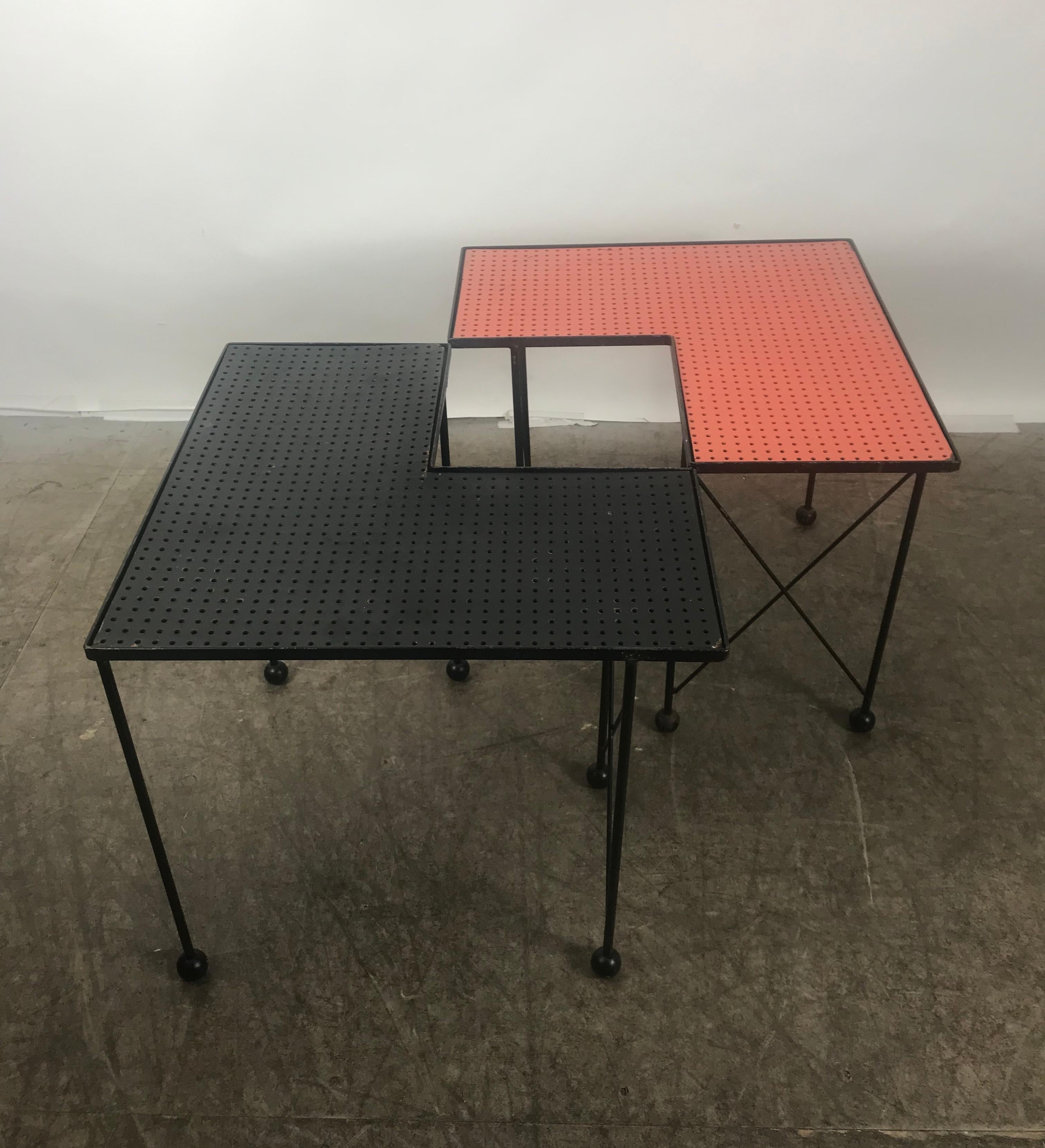 20th Century Unusual Puzzle Iron and Pegboard Tables Attributed to Frederick Weinberg For Sale