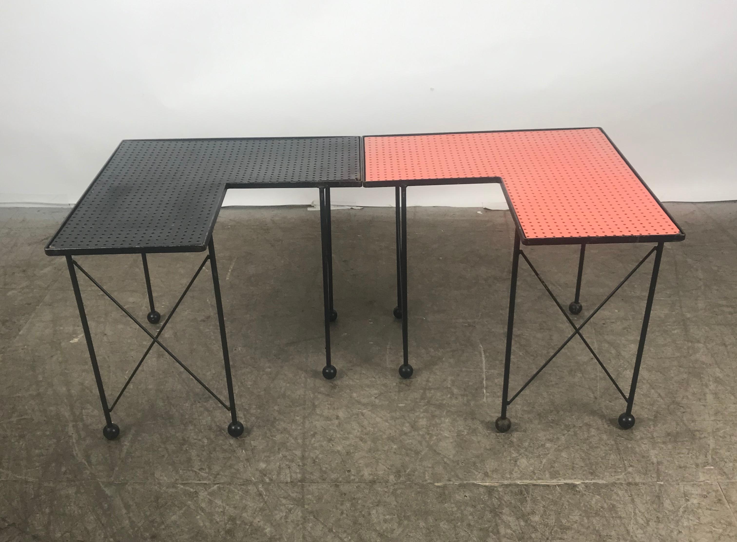 Unusual Puzzle Iron and Pegboard Tables Attributed to Frederick Weinberg For Sale 2