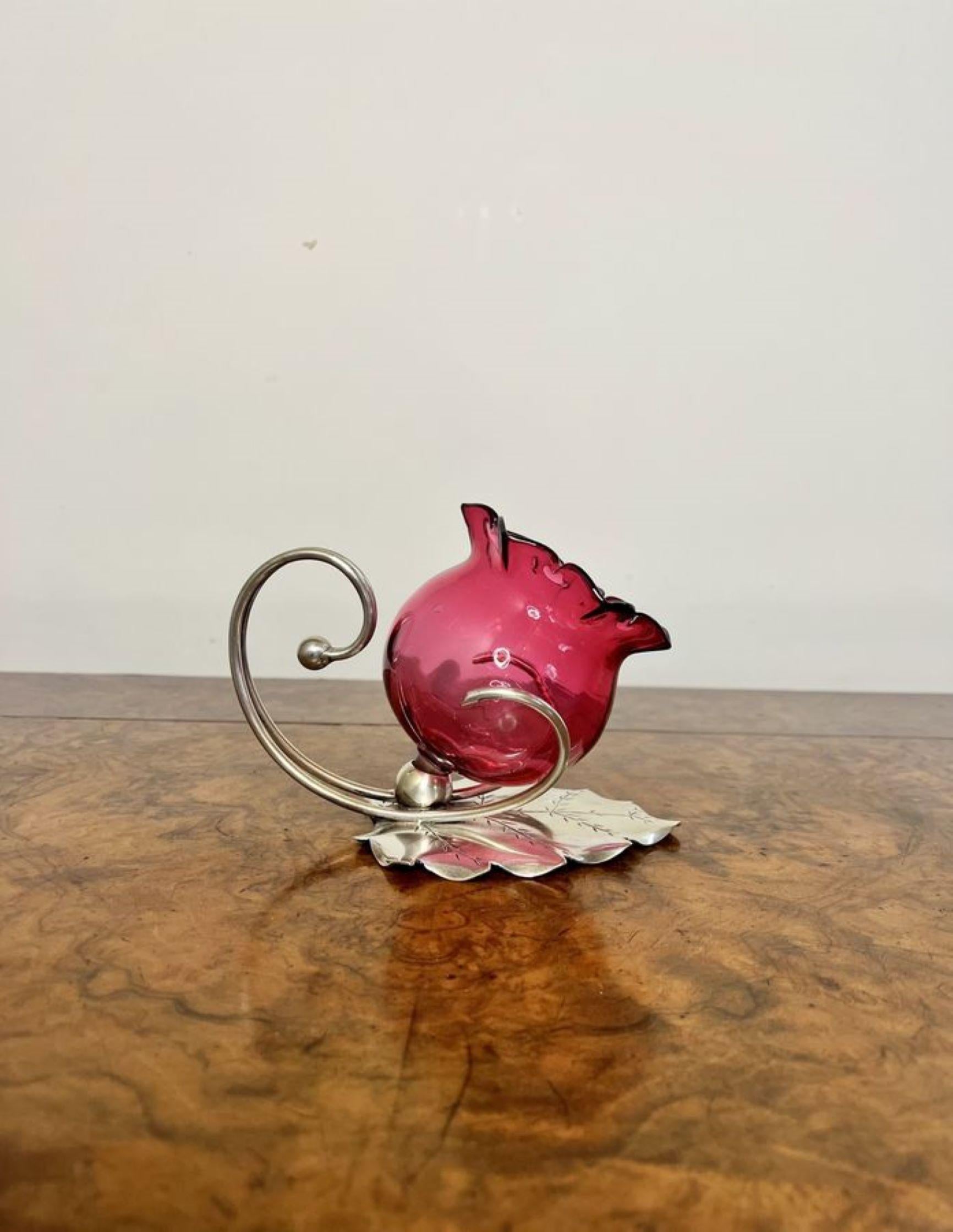 Unusual quality antique Edwardian cranberry glass candle holder  In Good Condition For Sale In Ipswich, GB