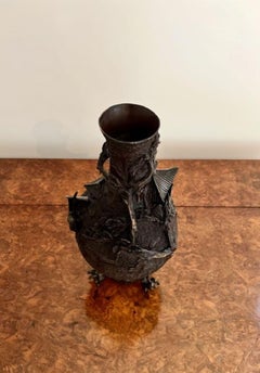 Unusual quality antique Japanese bronze vase