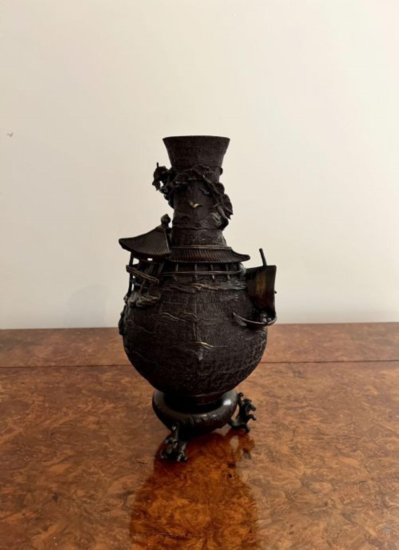 20th Century Unusual quality antique Japanese bronze vase  For Sale