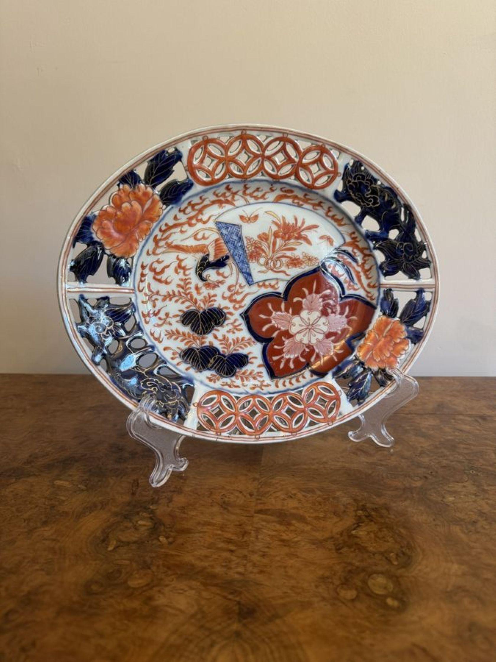 Japanned Unusual quality antique Japanese imari oval plate For Sale
