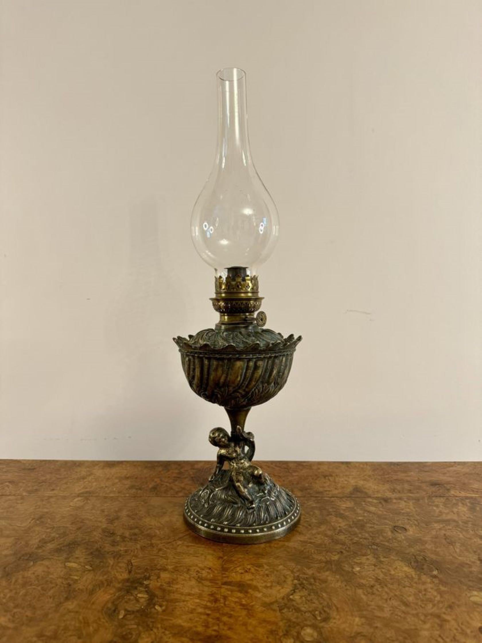 Early Victorian Unusual quality antique Victorian oil lamp For Sale