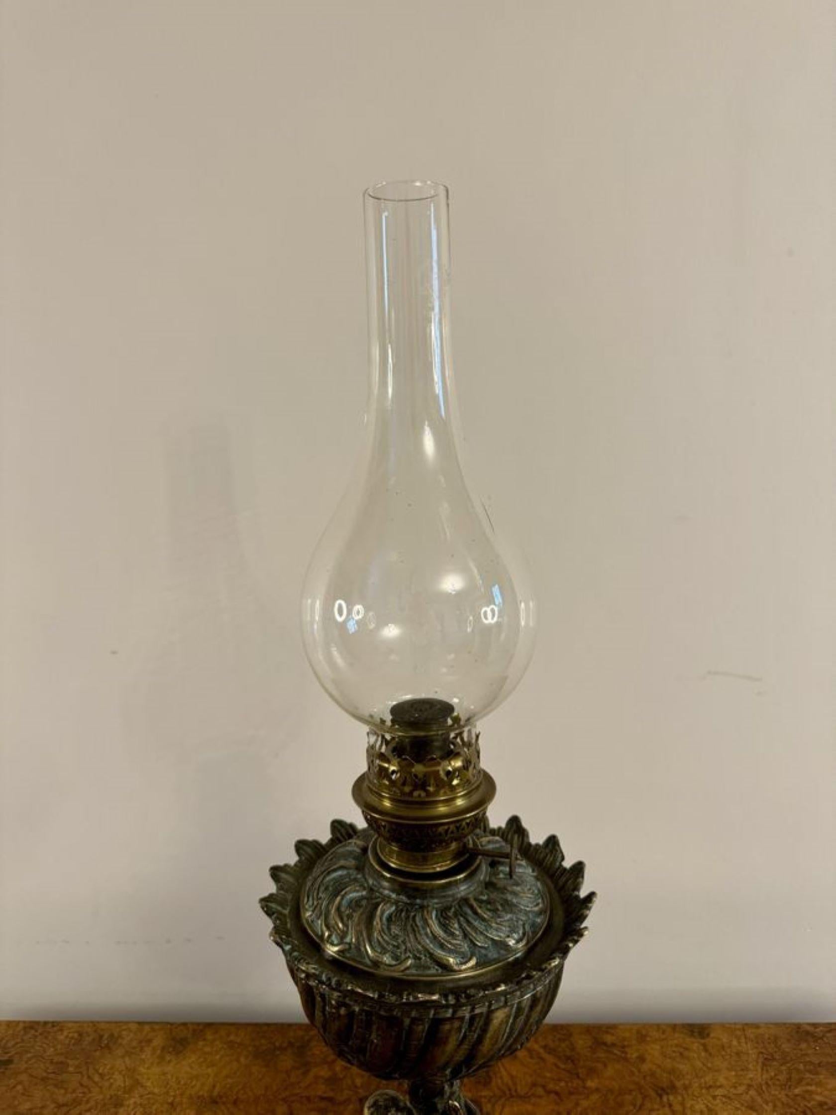 Glass Unusual quality antique Victorian oil lamp For Sale