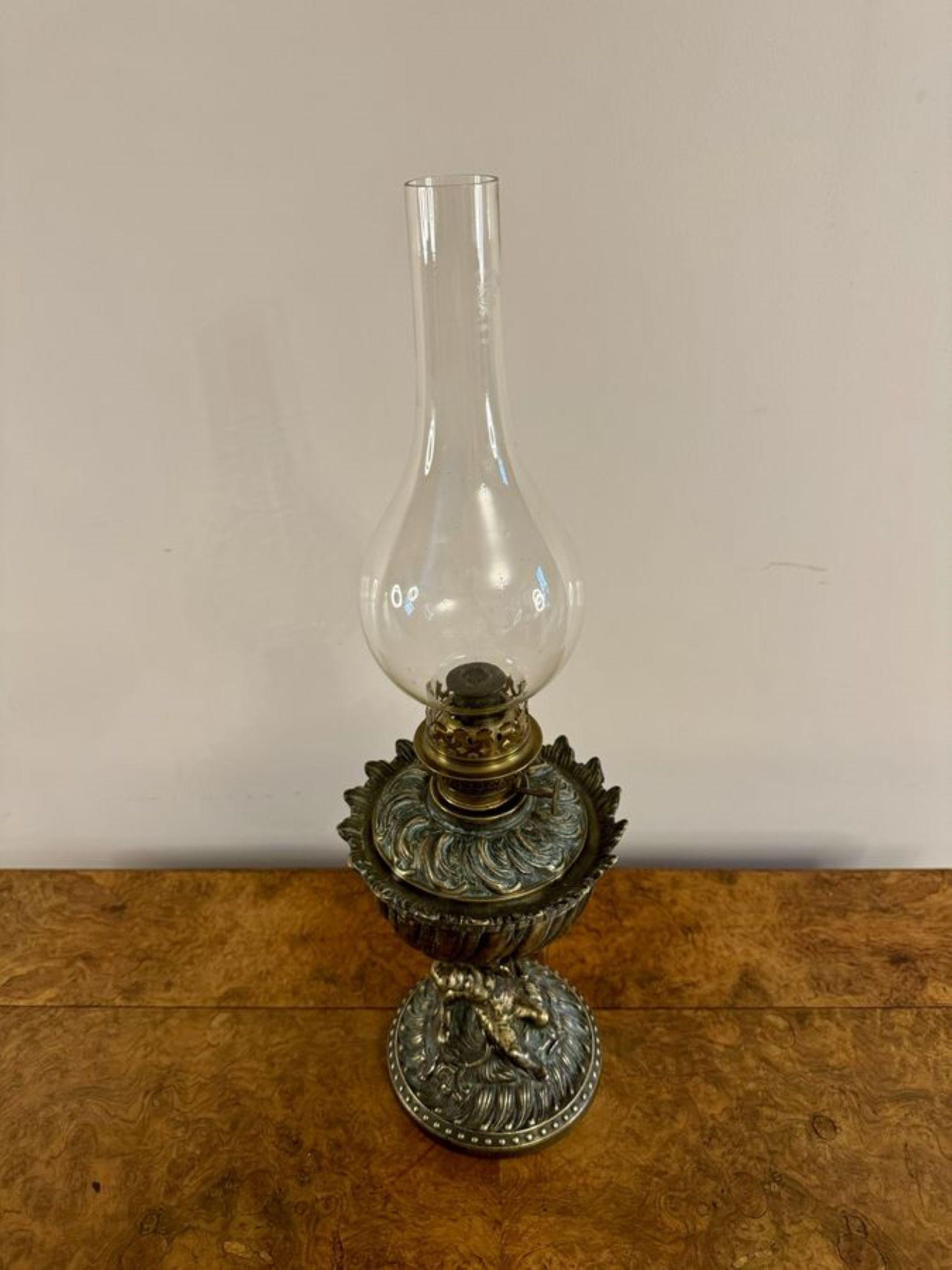 Unusual quality antique Victorian oil lamp For Sale 1