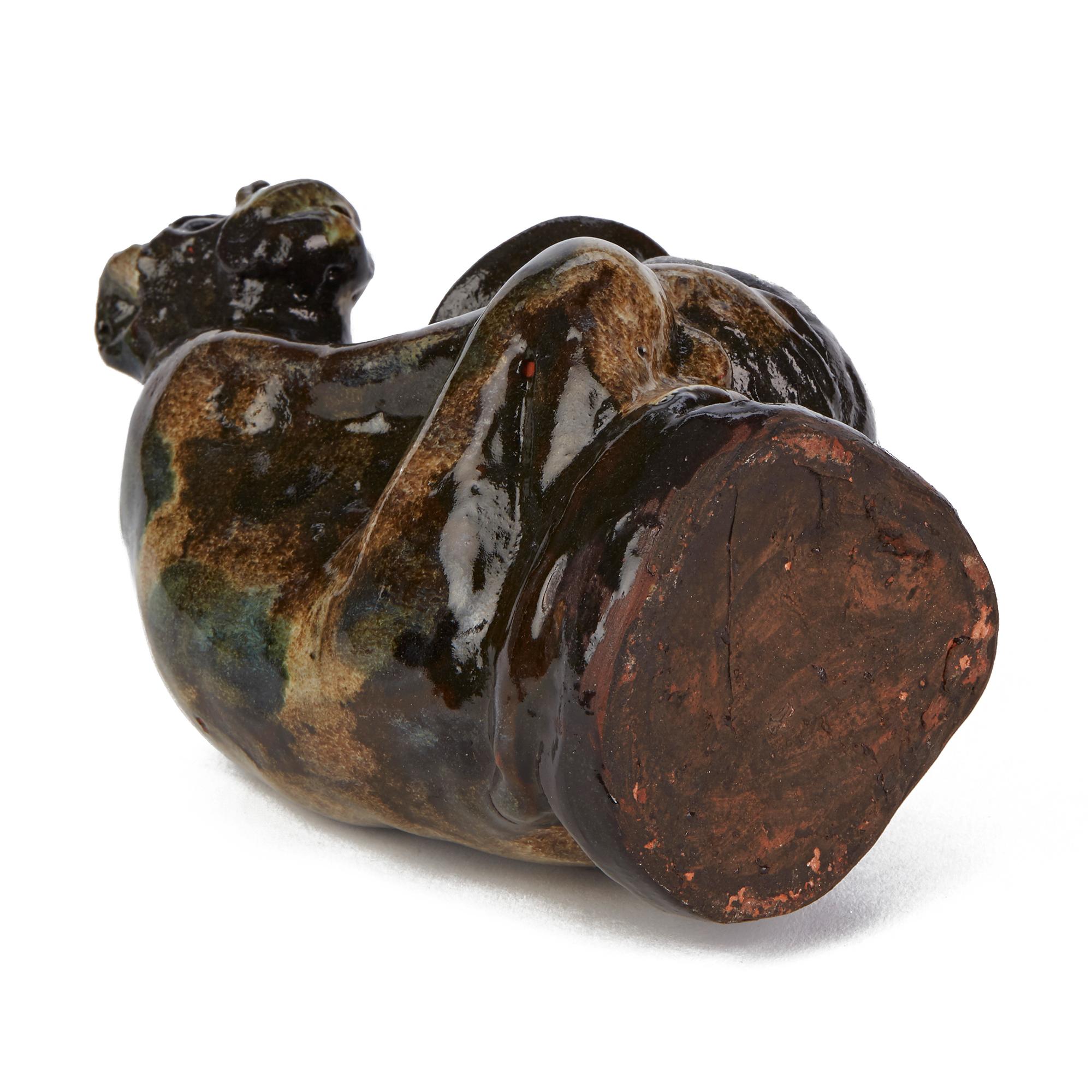 Mid-Century Modern Unusual Quality Glazed Art Pottery Monkey Holding a Vase, 20th Century For Sale