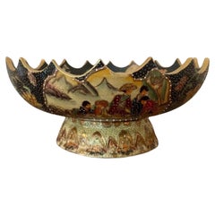 Unusual quality large antique Japanese satsuma pedestal bowl
