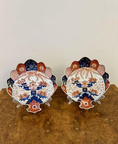 Unusual quality pair of antique Japanese imari fan shaped plates