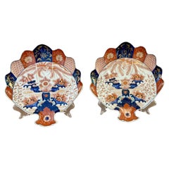Unusual quality pair of antique Japanese imari fan shaped plates