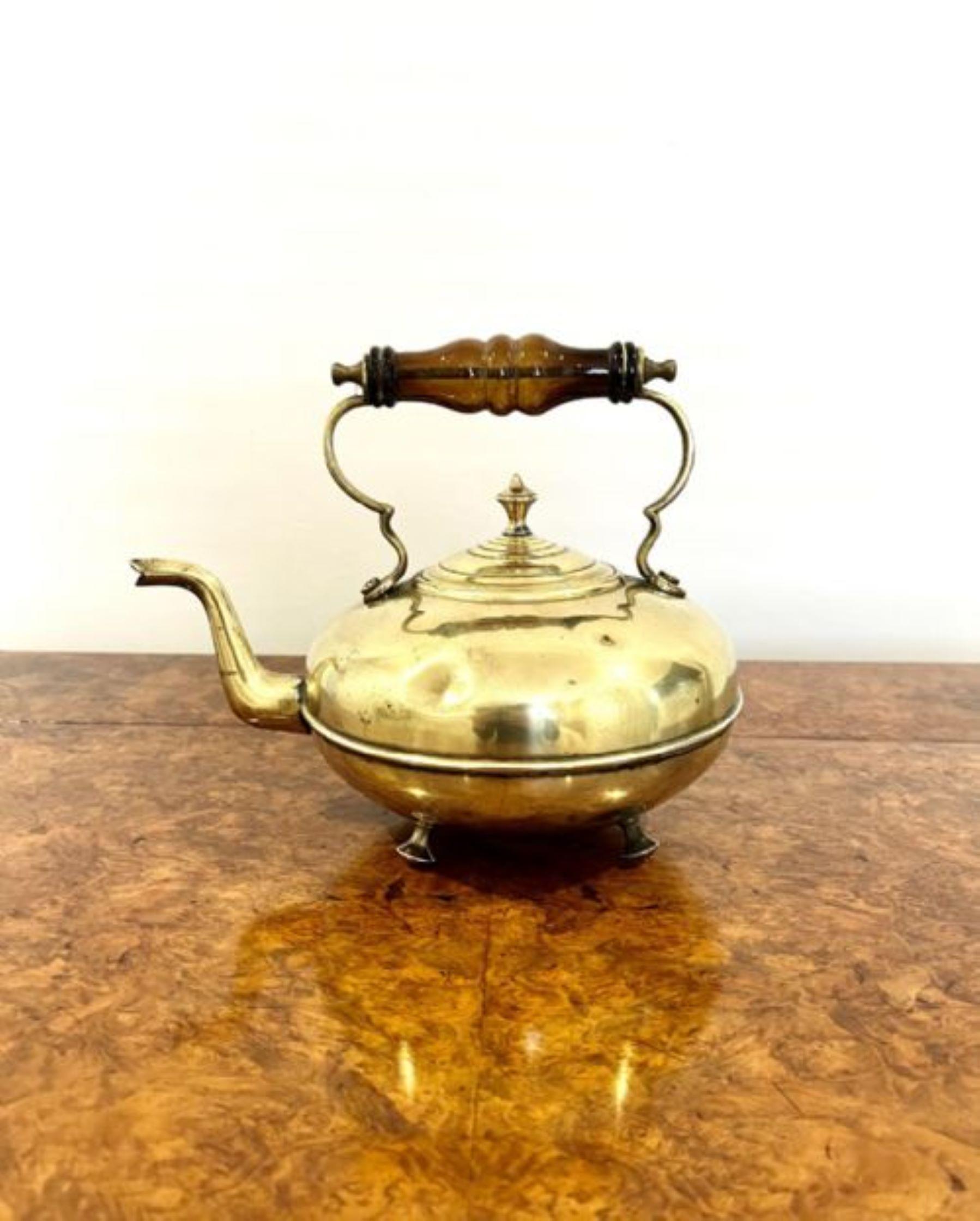 19th Century Unusual quality round antique Victorian brass kettle For Sale