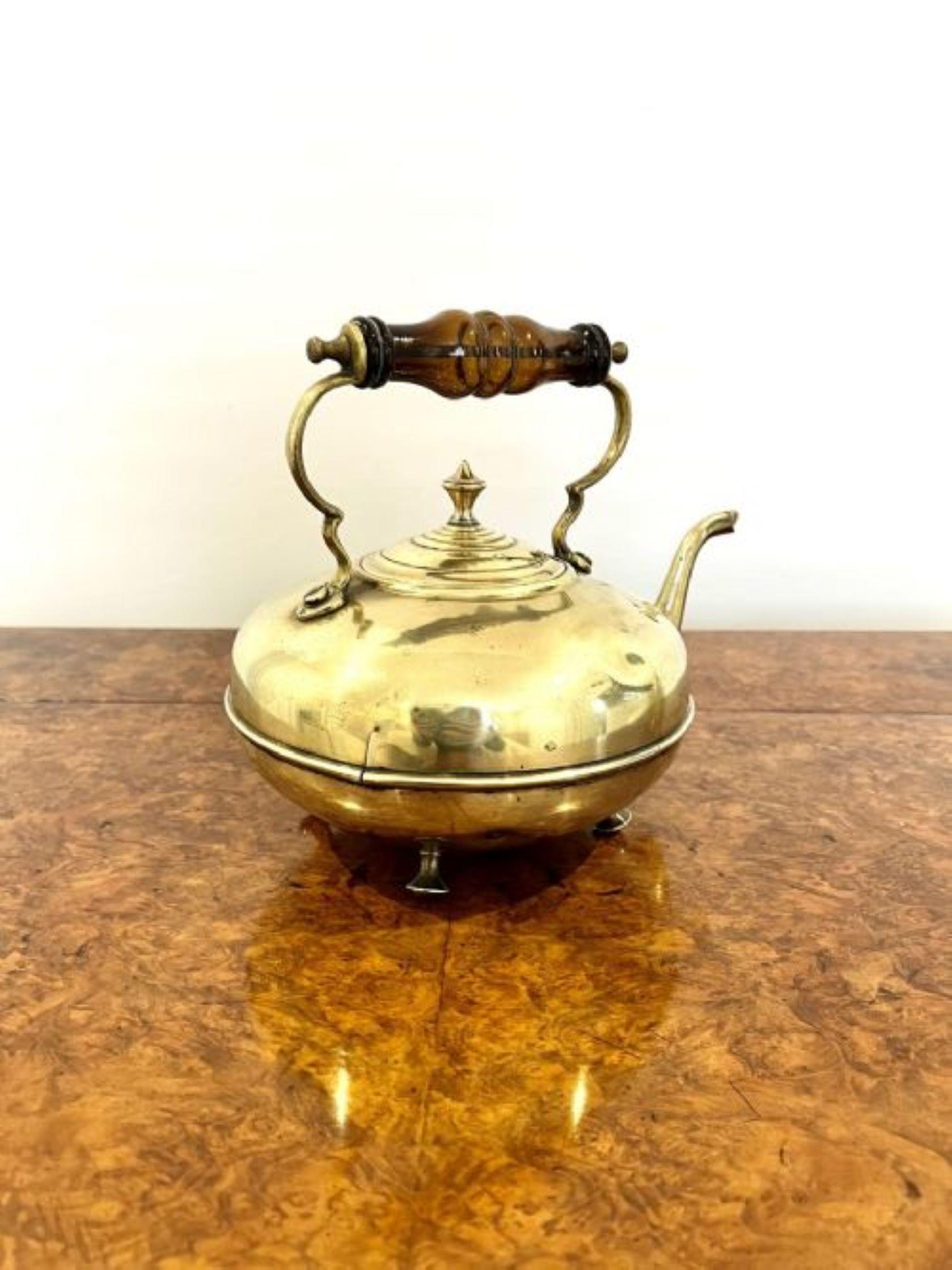 Brass Unusual quality round antique Victorian brass kettle For Sale