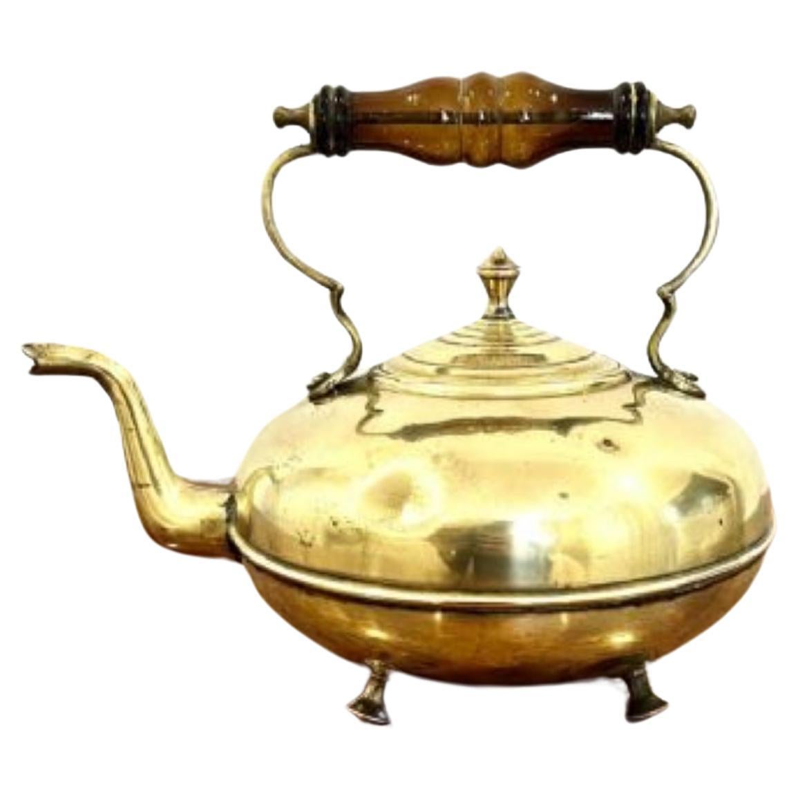 Unusual quality round antique Victorian brass kettle For Sale
