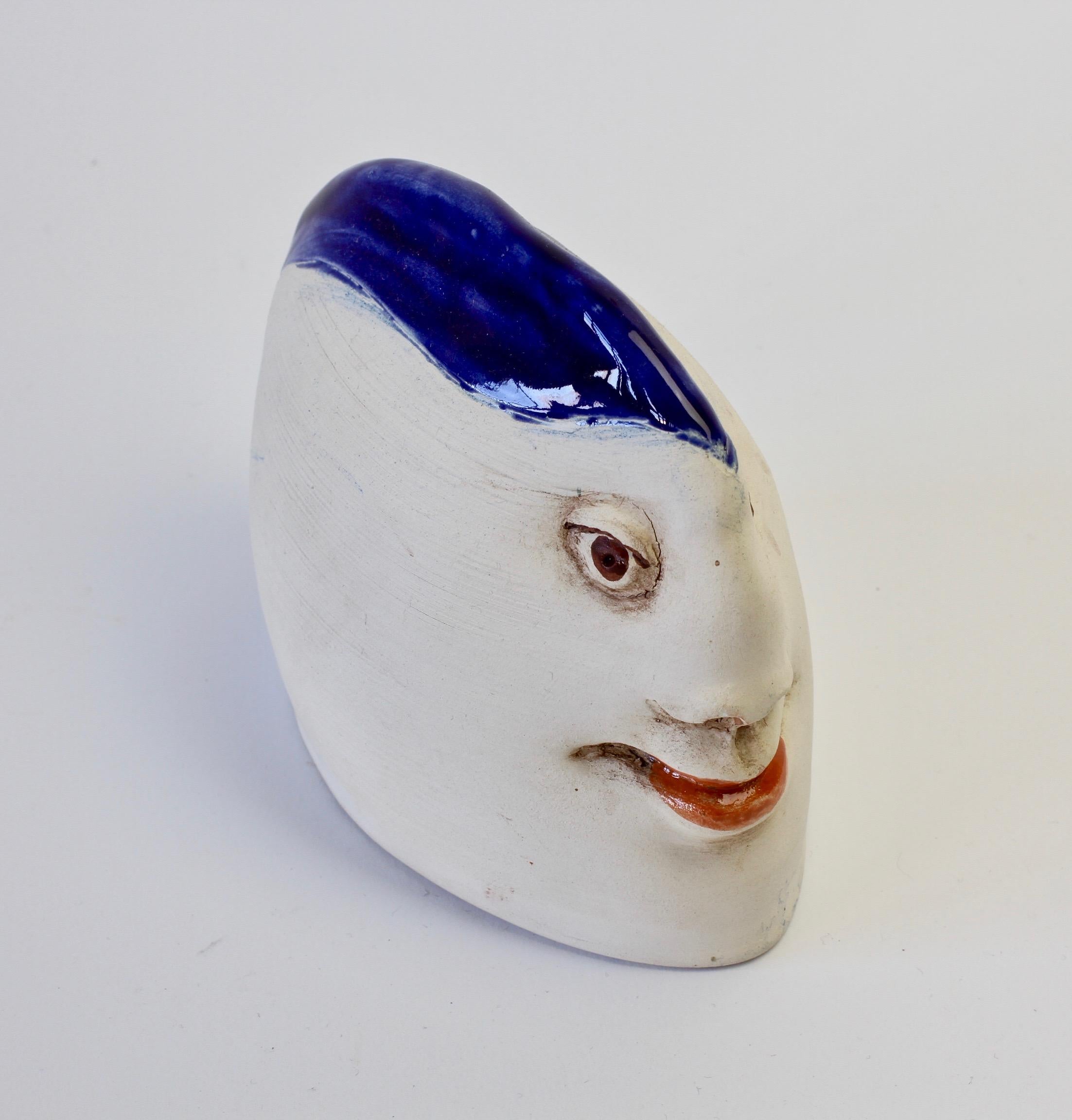 Unusual Quirky Vintage Hand Thrown Glazed Pottery Sculpture of a Head with Face  3