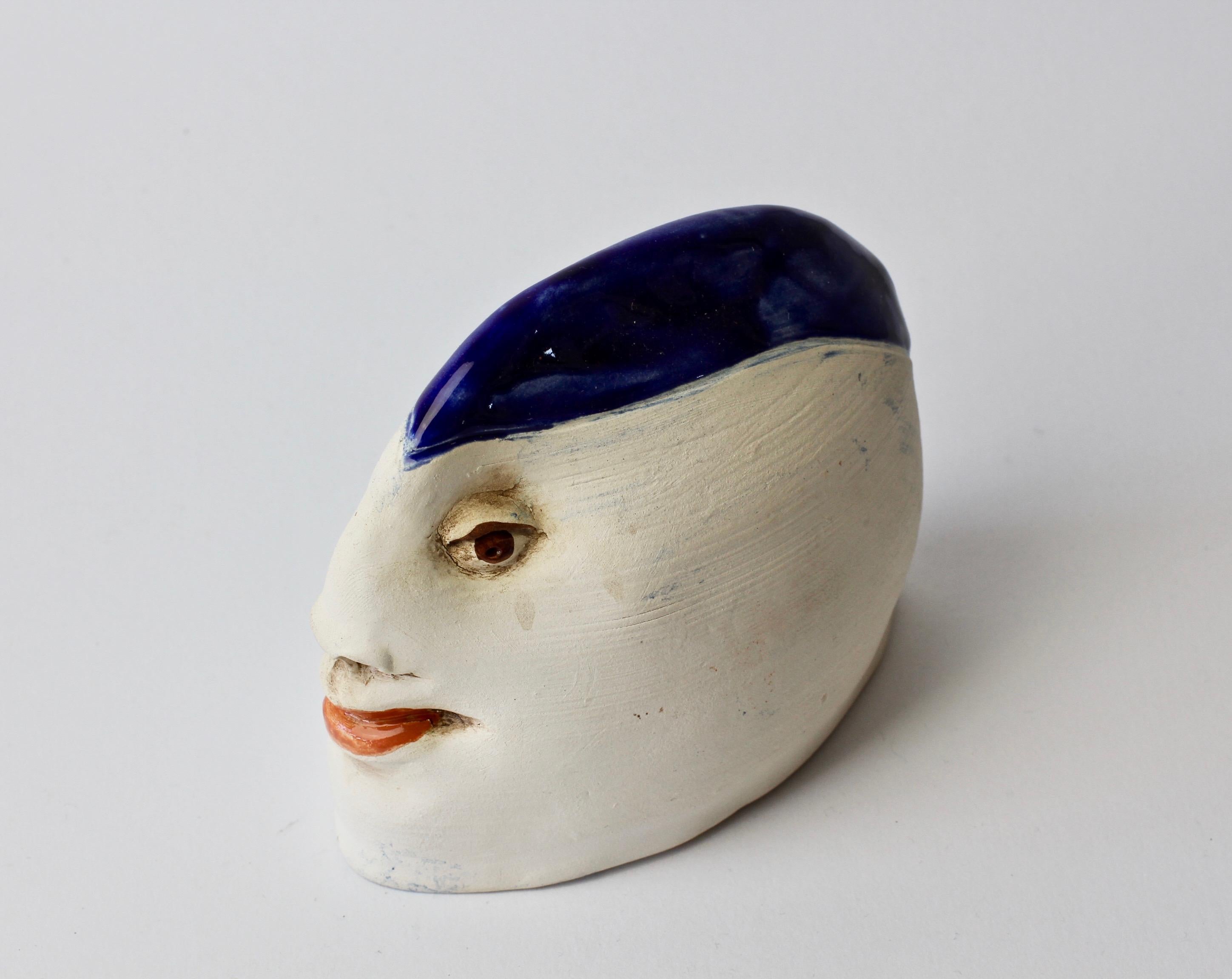 Unusual Quirky Vintage Hand Thrown Glazed Pottery Sculpture of a Head with Face  4