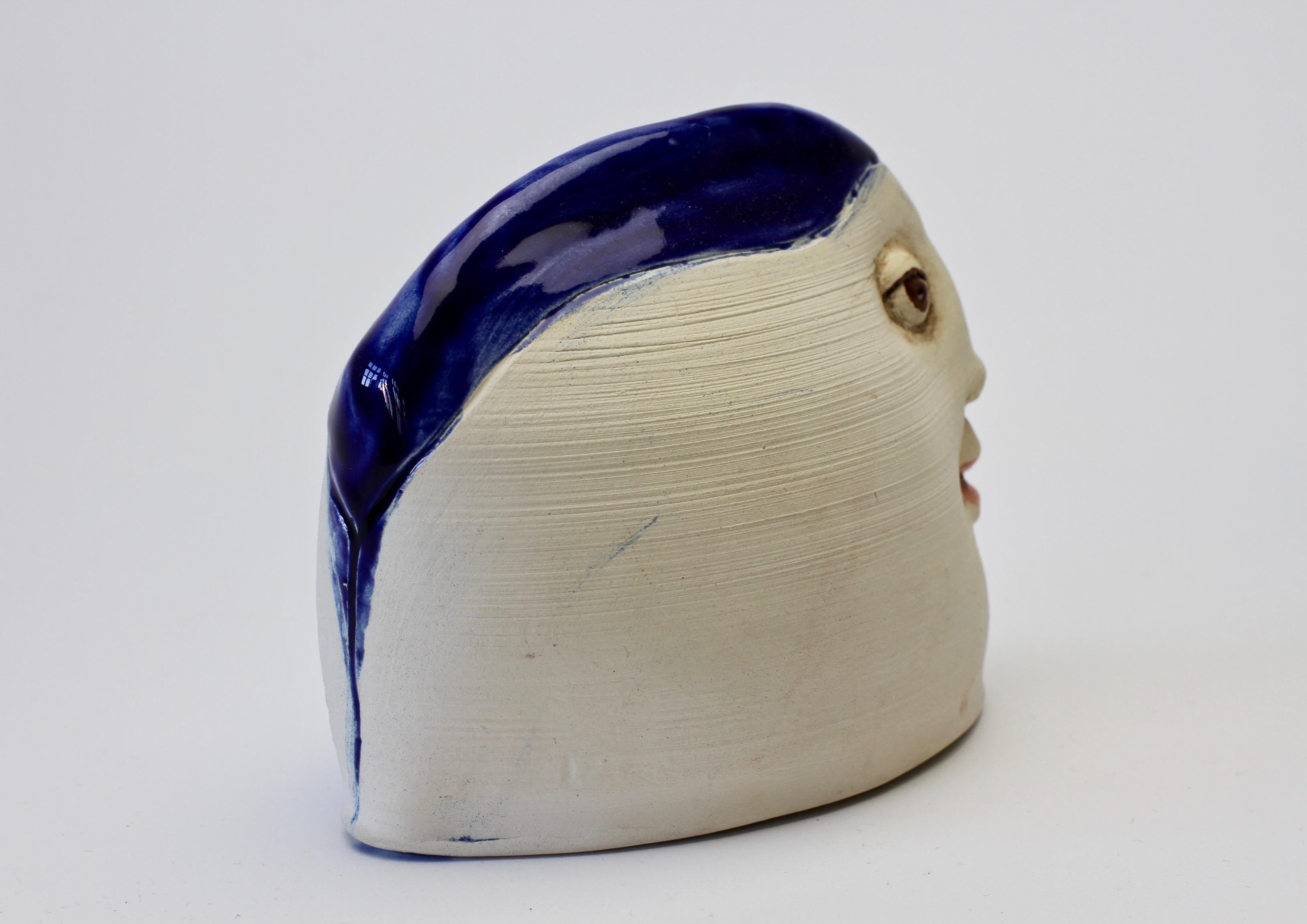 Unusual Quirky Vintage Hand Thrown Glazed Pottery Sculpture of a Head with Face  (Skandinavisch)