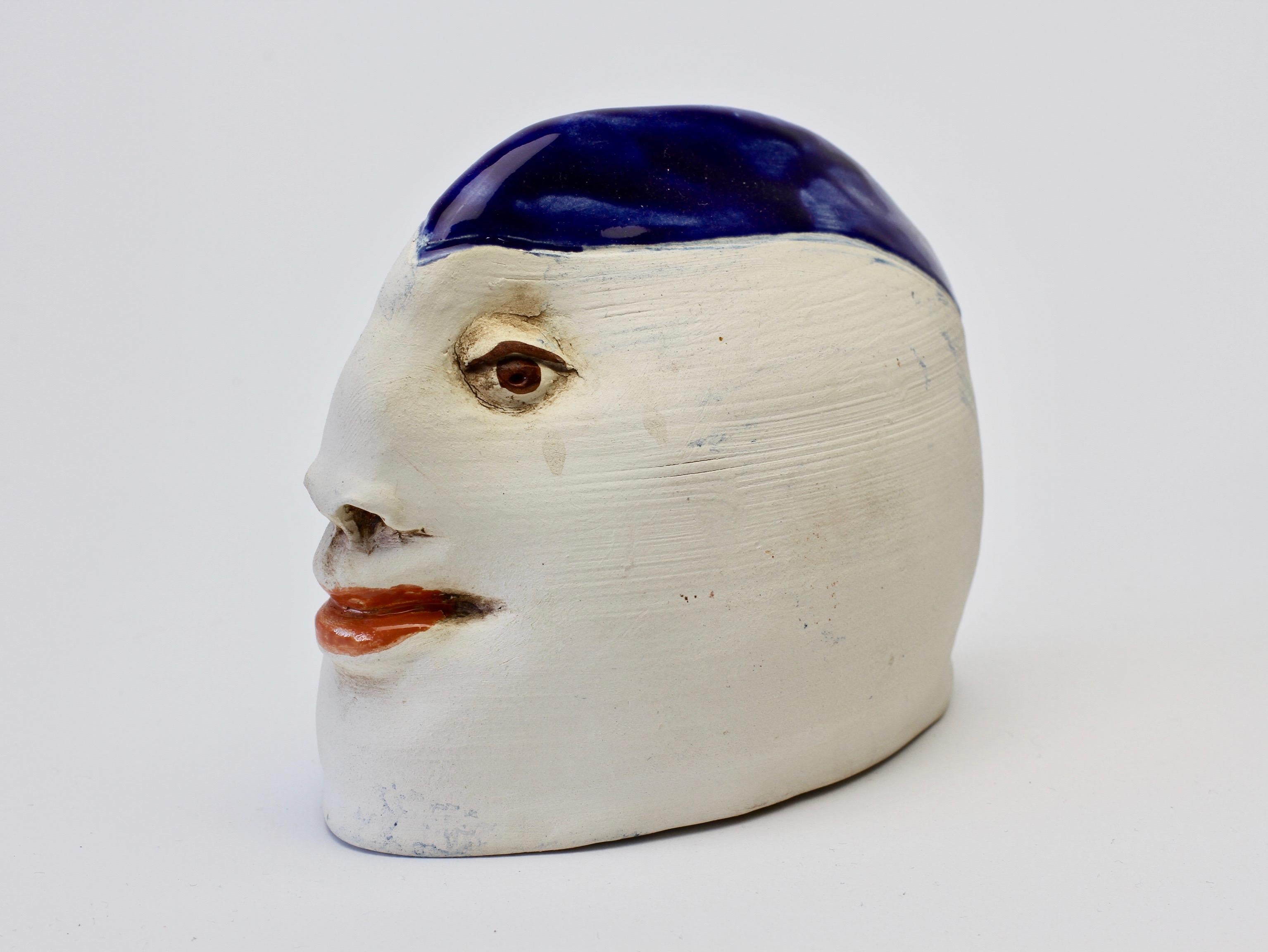 Ceramic Unusual Quirky Vintage Hand Thrown Glazed Pottery Sculpture of a Head with Face 