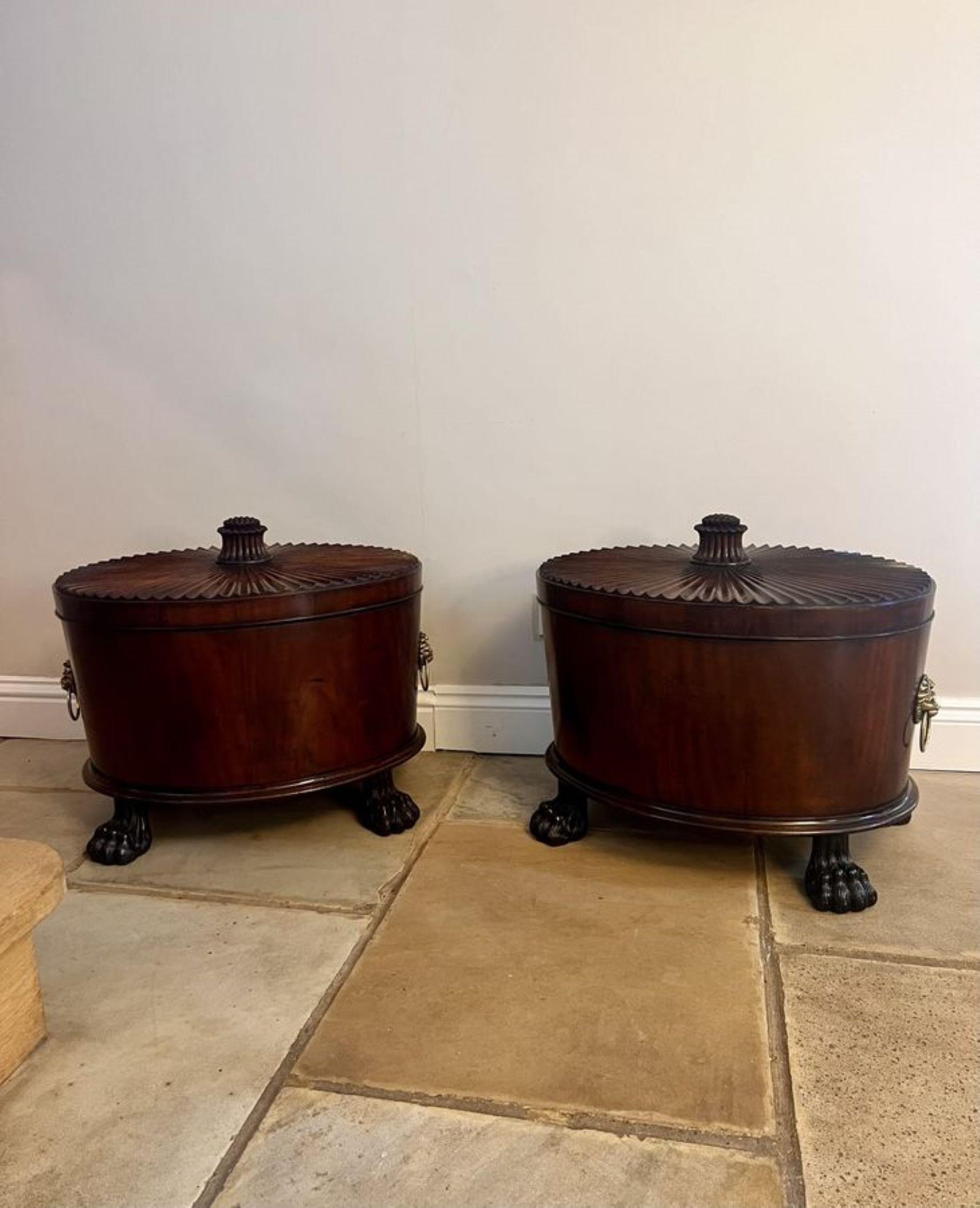 Unusual rare pair of antique George III quality mahogany wine coolers  For Sale 5