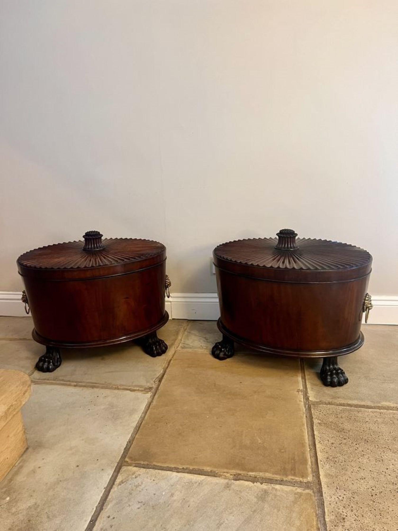 Unusual rare pair of antique George III quality mahogany wine coolers  For Sale 7
