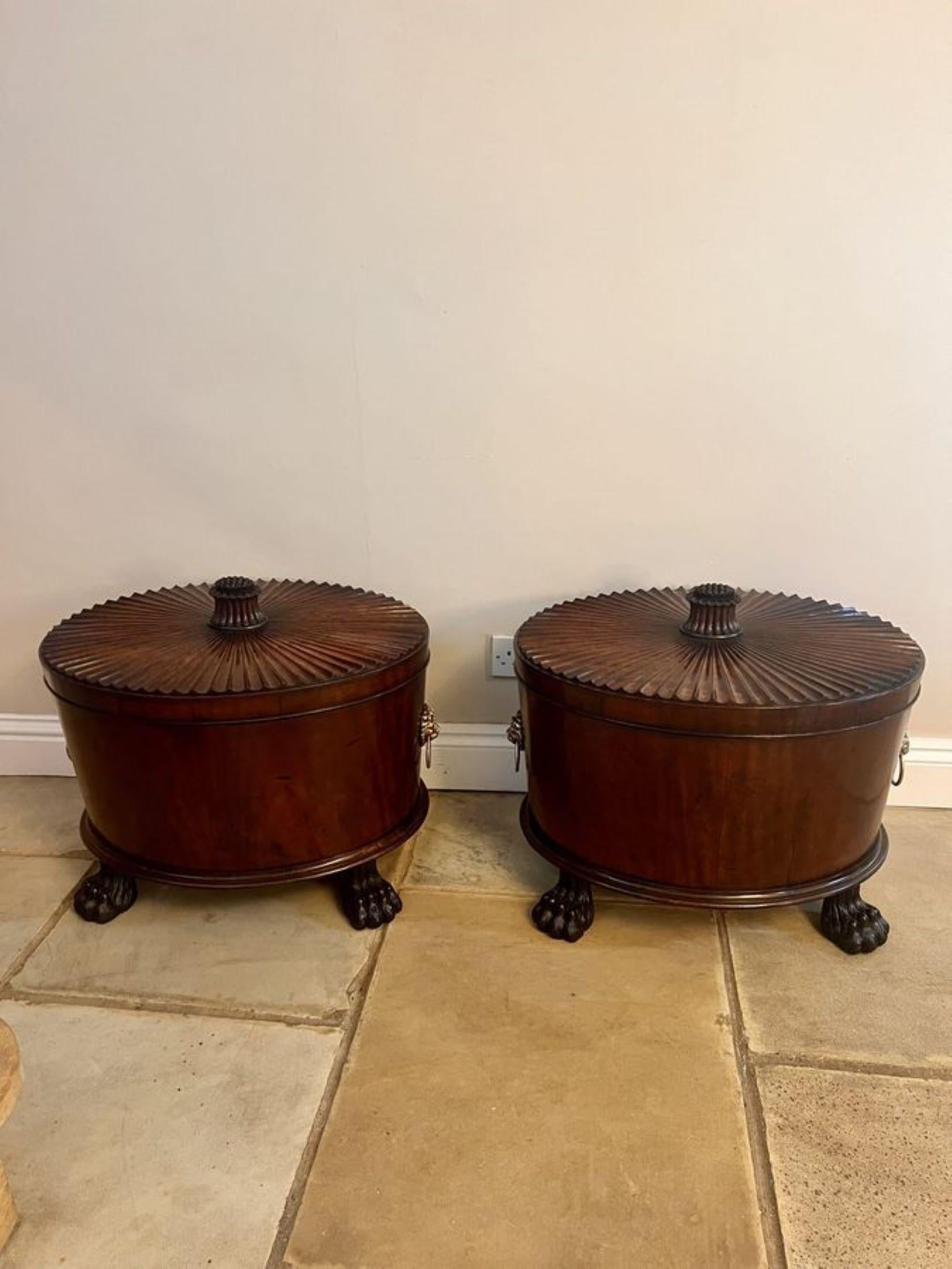 Unusual rare pair of antique George III quality mahogany wine coolers  For Sale 8