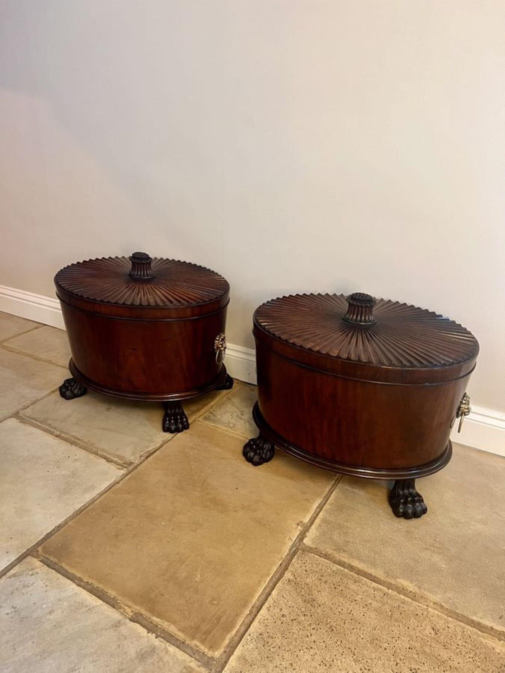 Unusual rare pair of antique George III quality mahogany wine coolers  For Sale 9