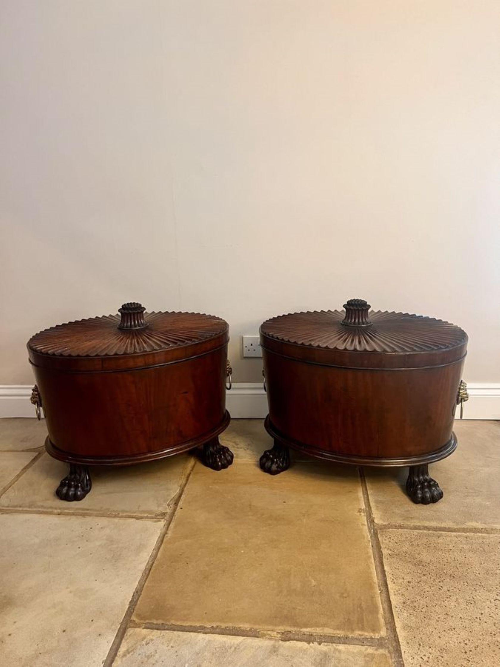 Unusual rare pair of antique George III quality mahogany wine coolers  For Sale 10