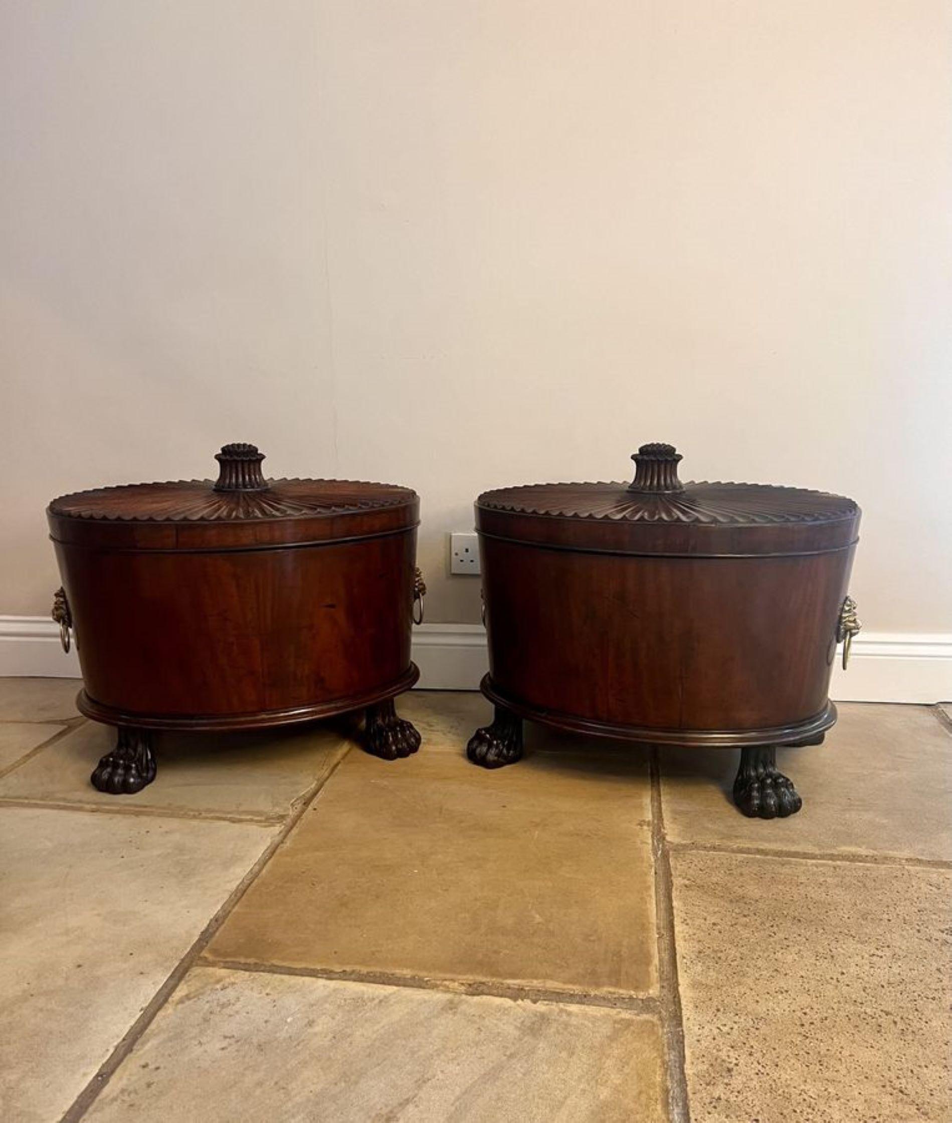 Unusual rare pair of antique George III quality mahogany wine coolers  For Sale 12