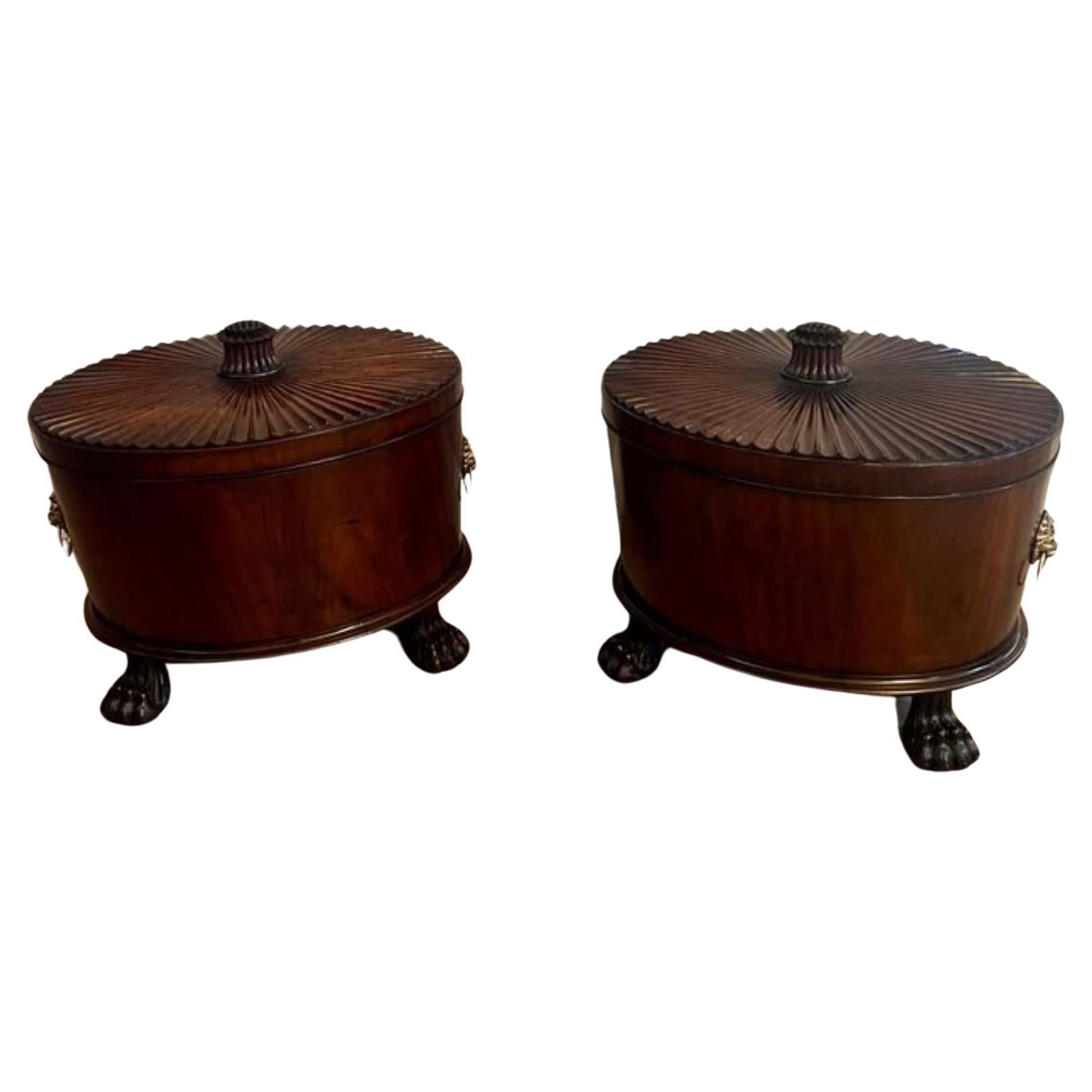 Unusual rare pair of antique George III quality mahogany wine coolers  For Sale