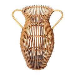 Unusual Rattan Form Handled Umbrella Stand with Galvanized Pan