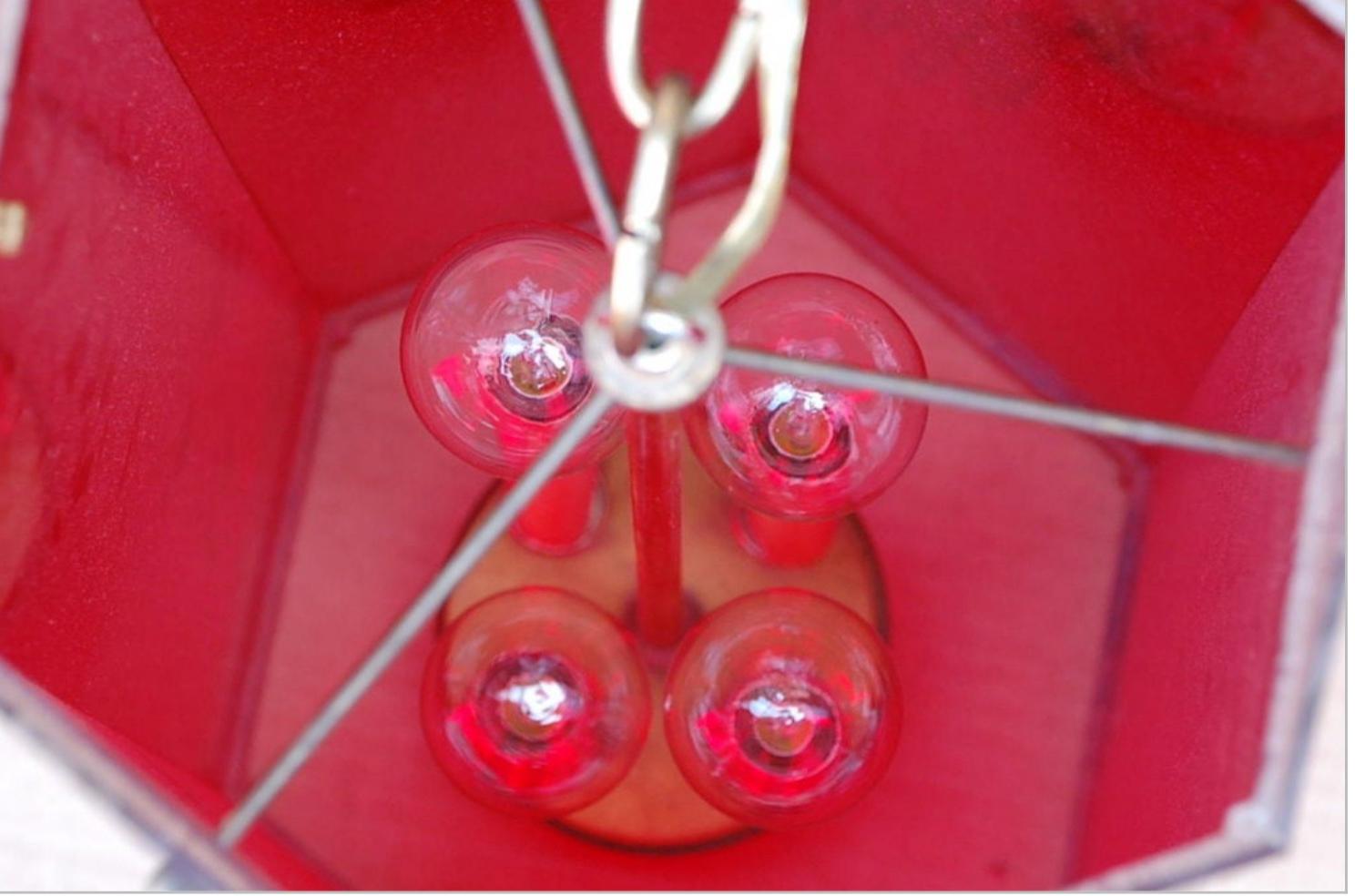 Unusual Red Lucite Hexagonal 1970s Lantern In Good Condition For Sale In Los Angeles, CA