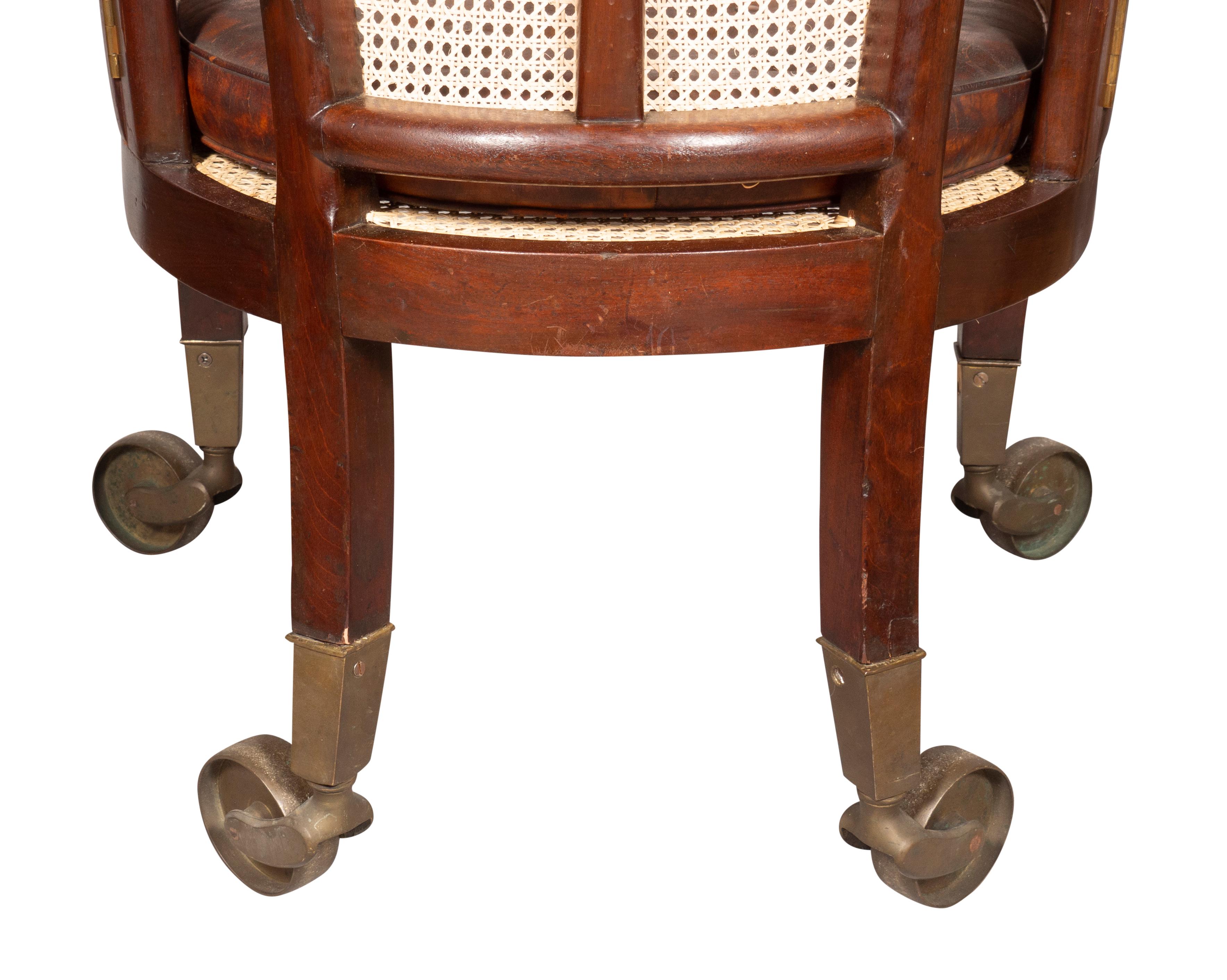 Unusual Regency Mahogany and Brass Campaign Chair For Sale 7